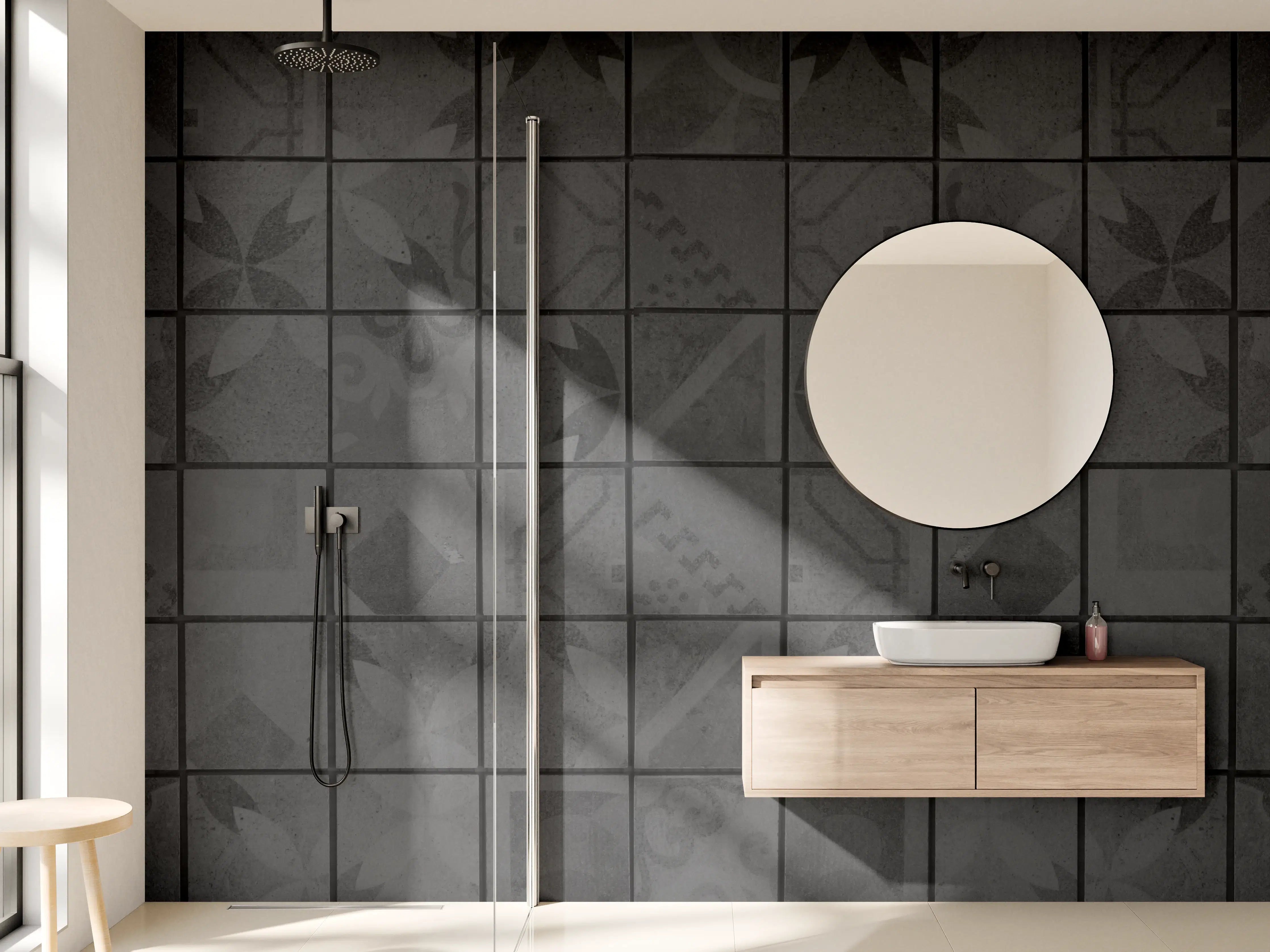 Wandverkleidung Bad - Anthrazitfarbenes Quadratisches Mosaikmotiv