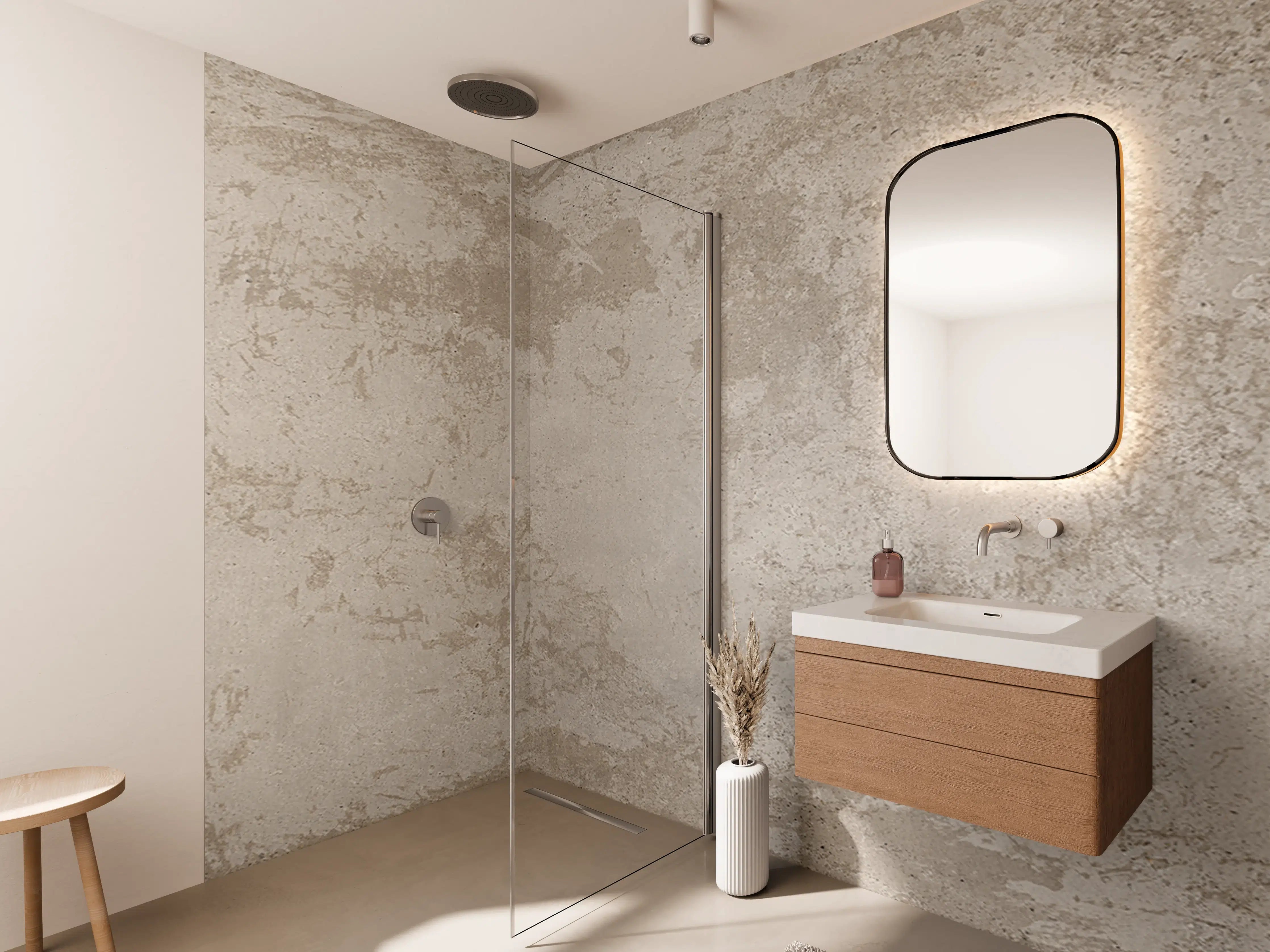 Wandverkleidung Bad - Antik beige Betonwand