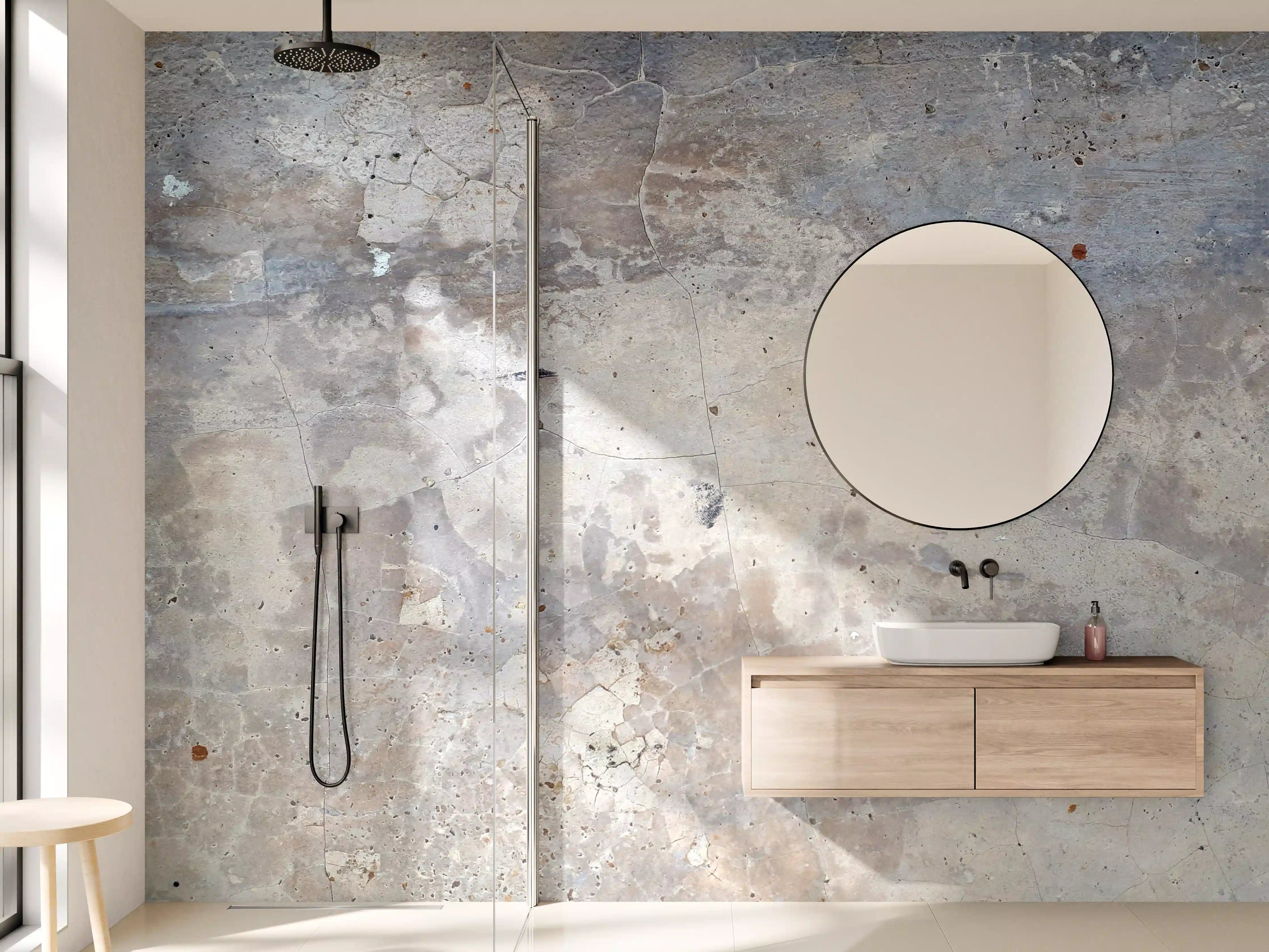 Wandverkleidung Bad - Antike Betonwand mit rauer Textur in Grau