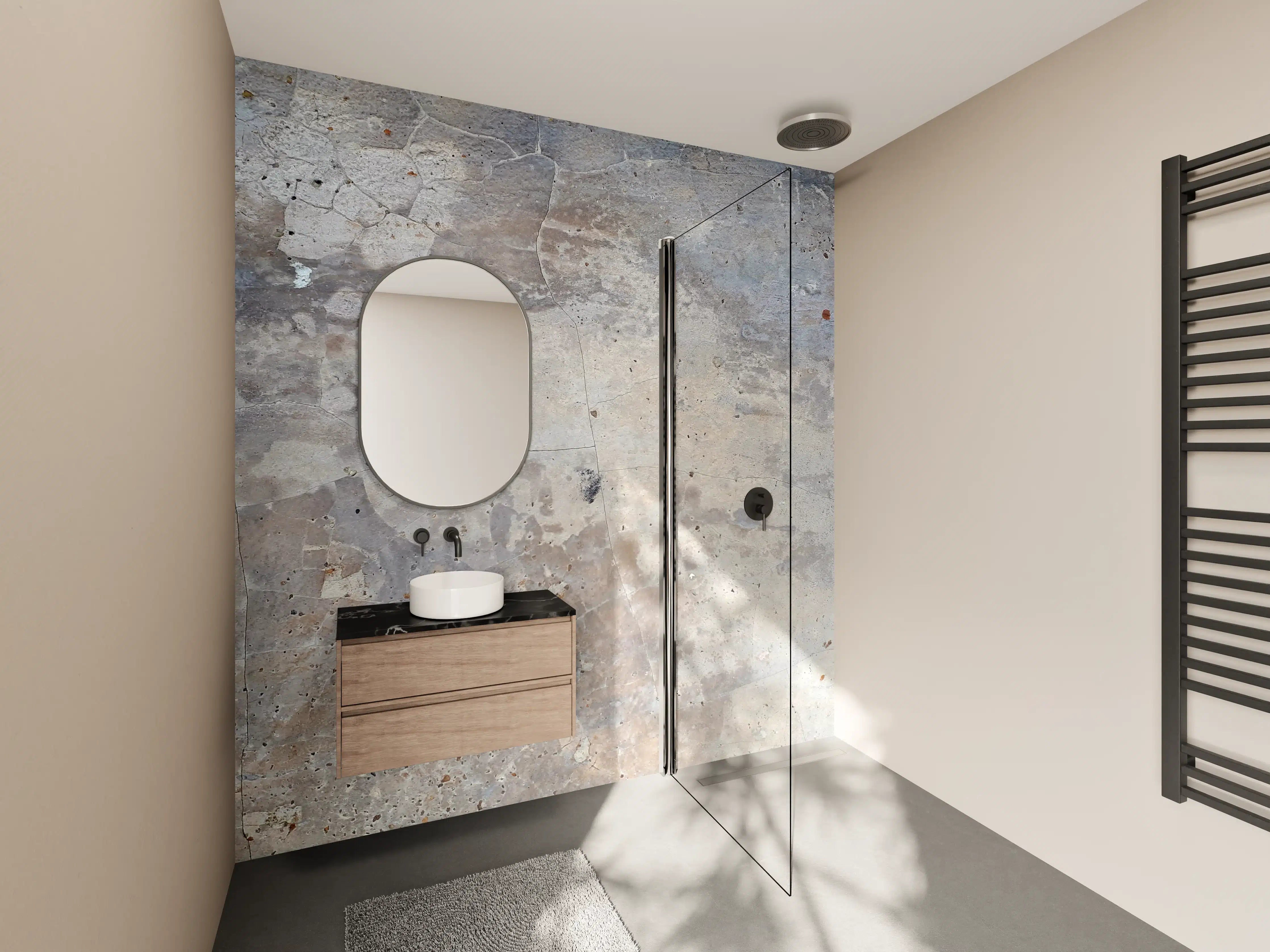 Wandverkleidung Bad - Antike Betonwand mit rauer Textur in Grau