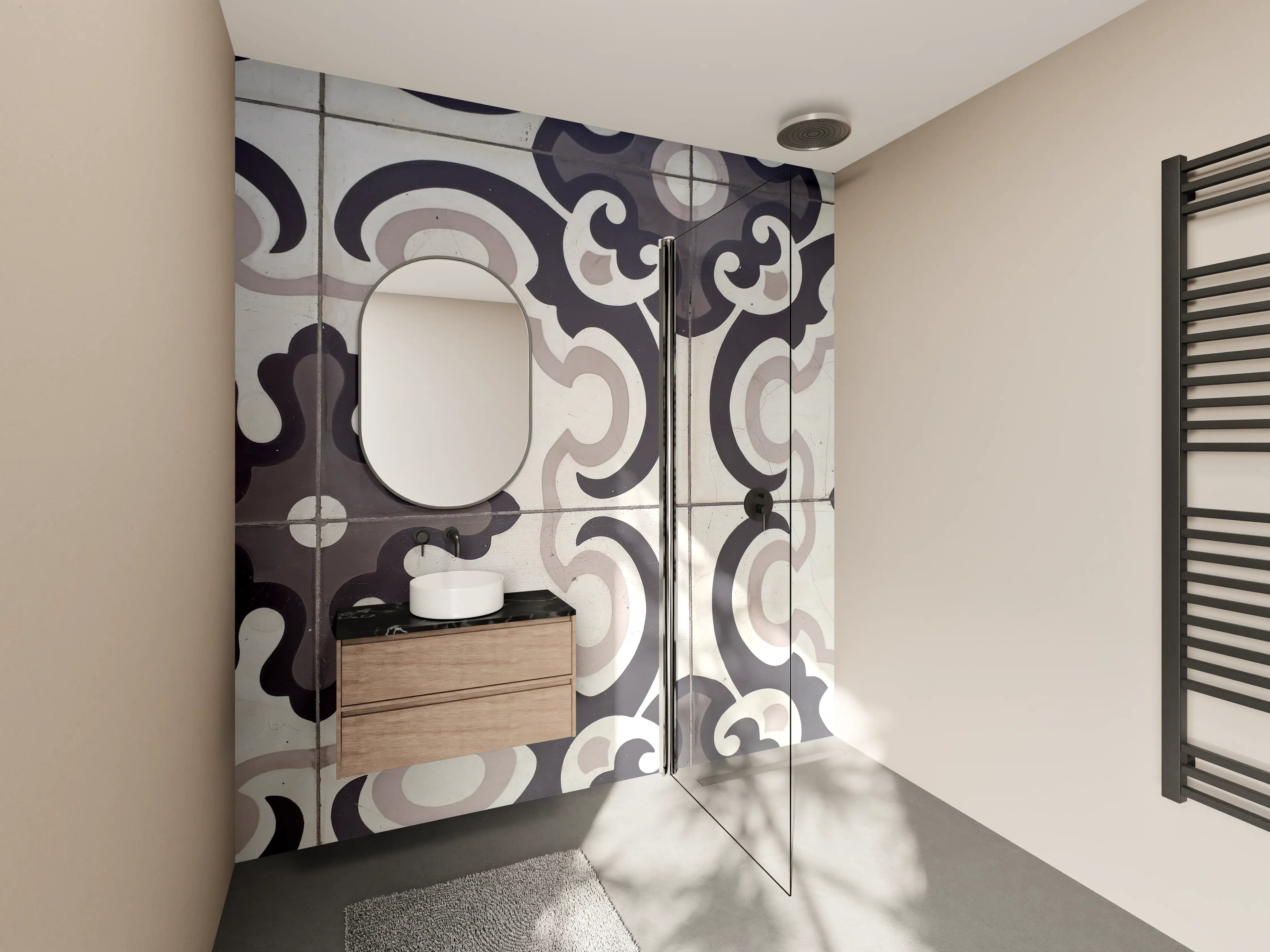 Wandverkleidung Bad - Antike Fliesendekoration mit Ornamentmuster