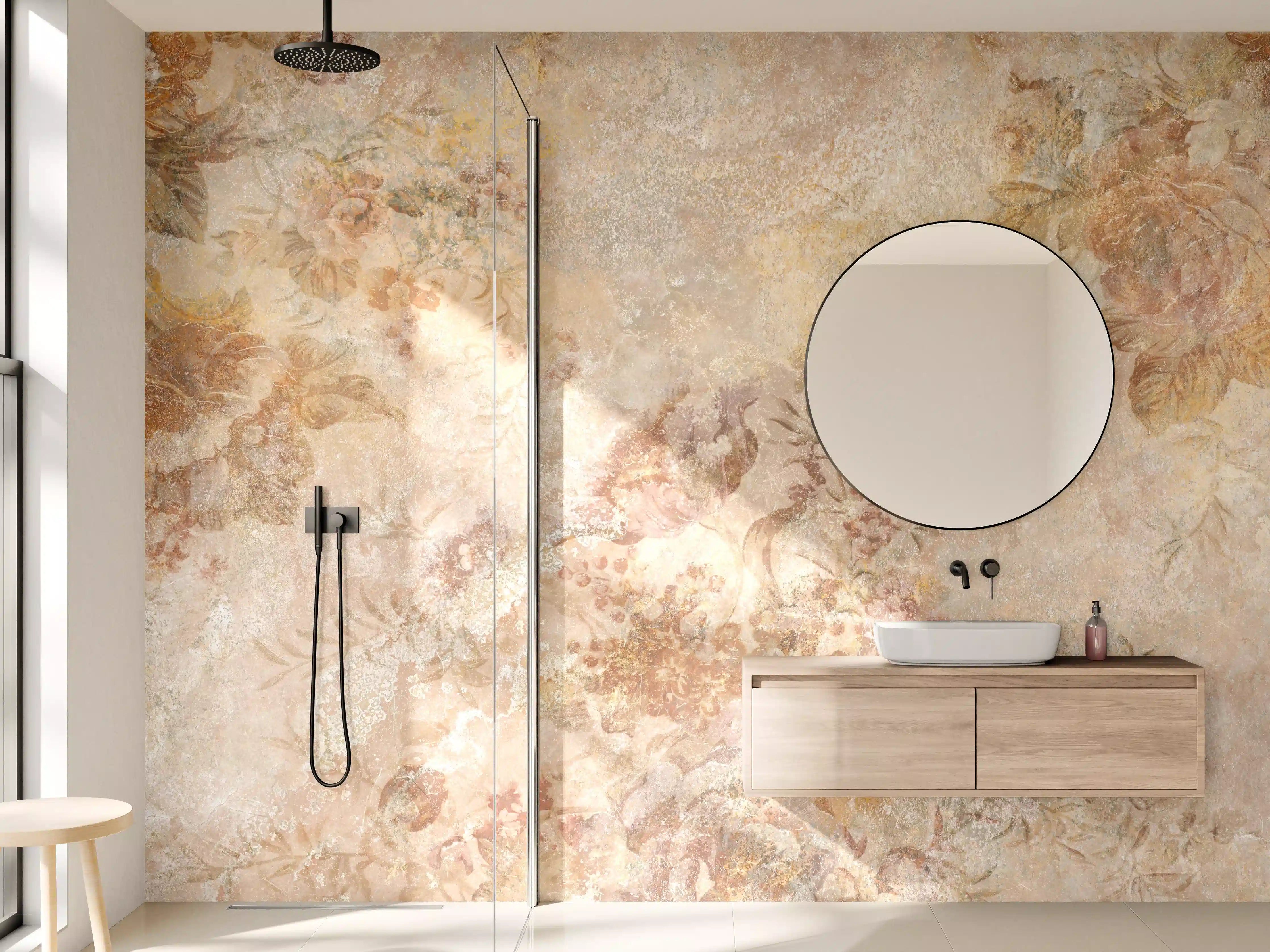 Wandverkleidung Bad - Antikes Blumen Design