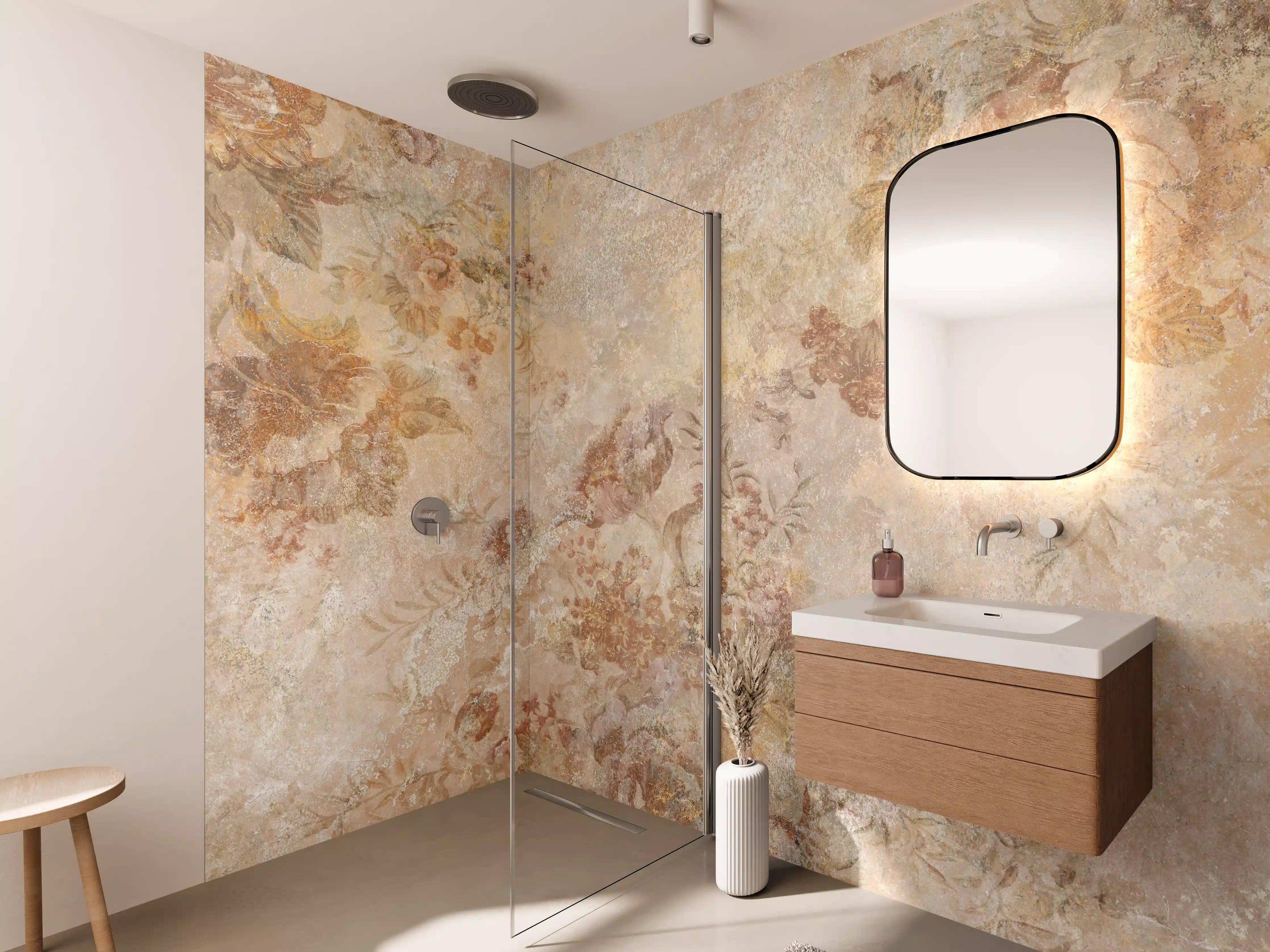 Wandverkleidung Bad - Antikes Blumen Design