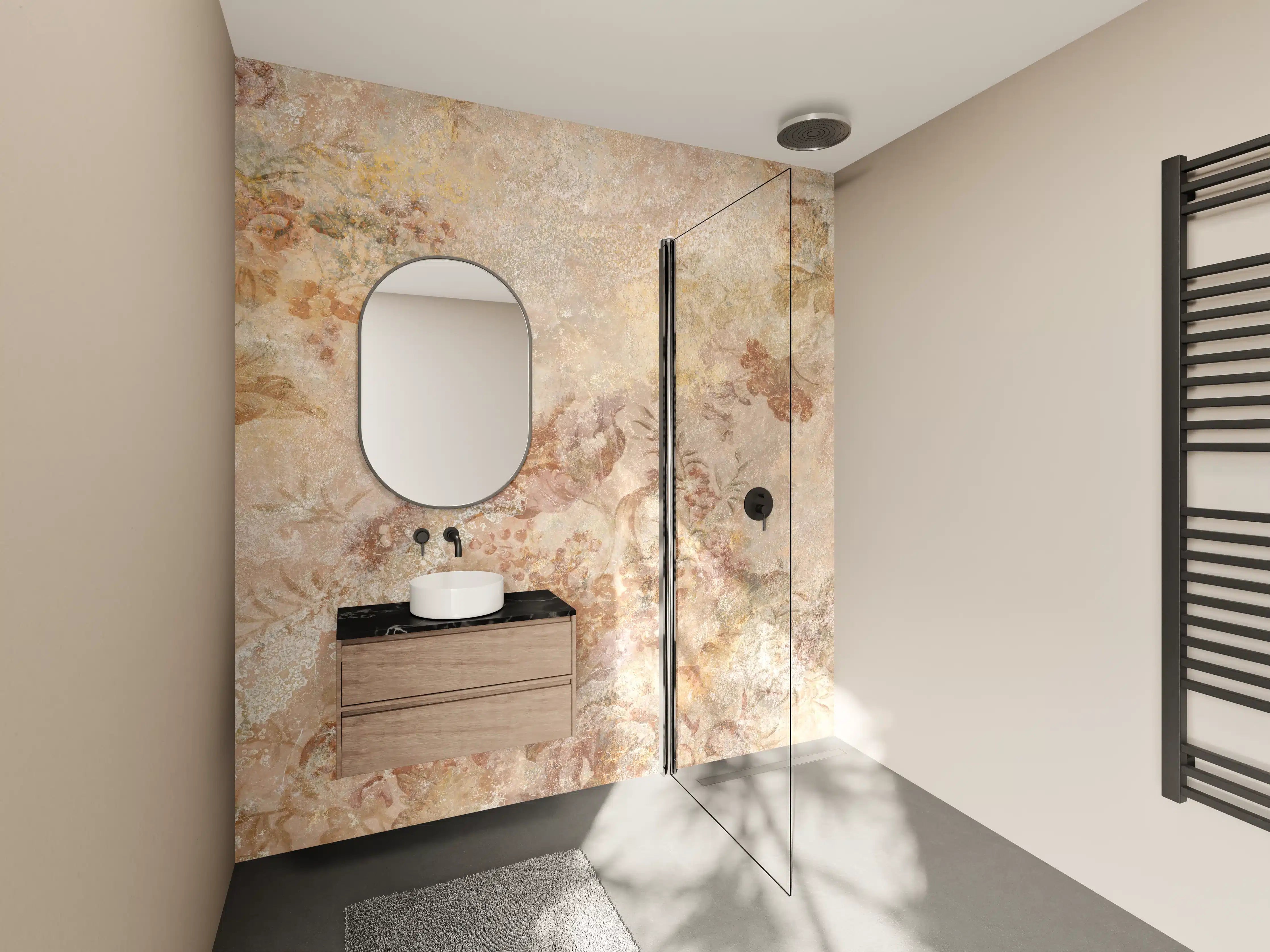 Wandverkleidung Bad - Antikes Blumen Design