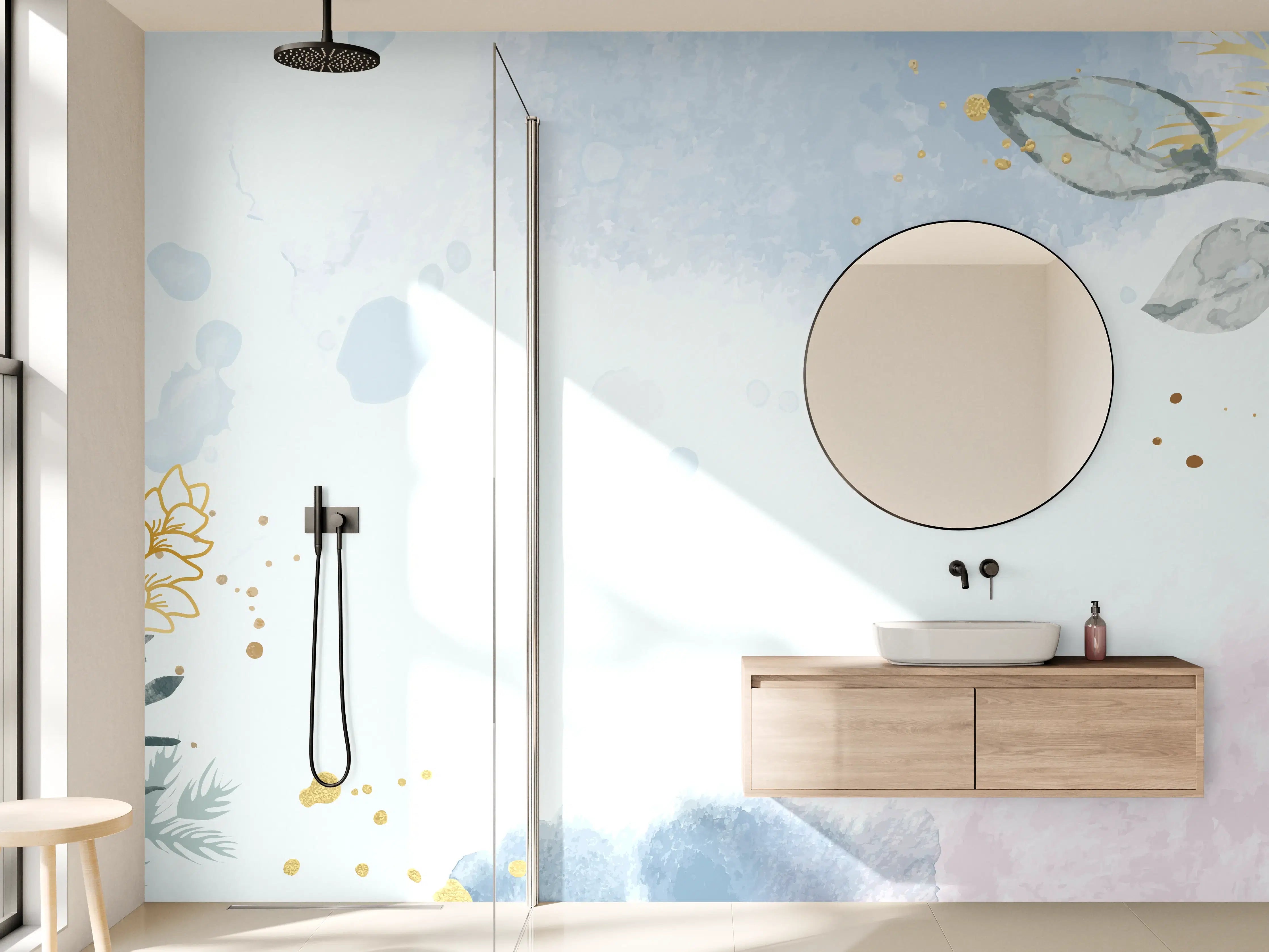 Wandverkleidung Bad - Aquarell Blüten Pastell