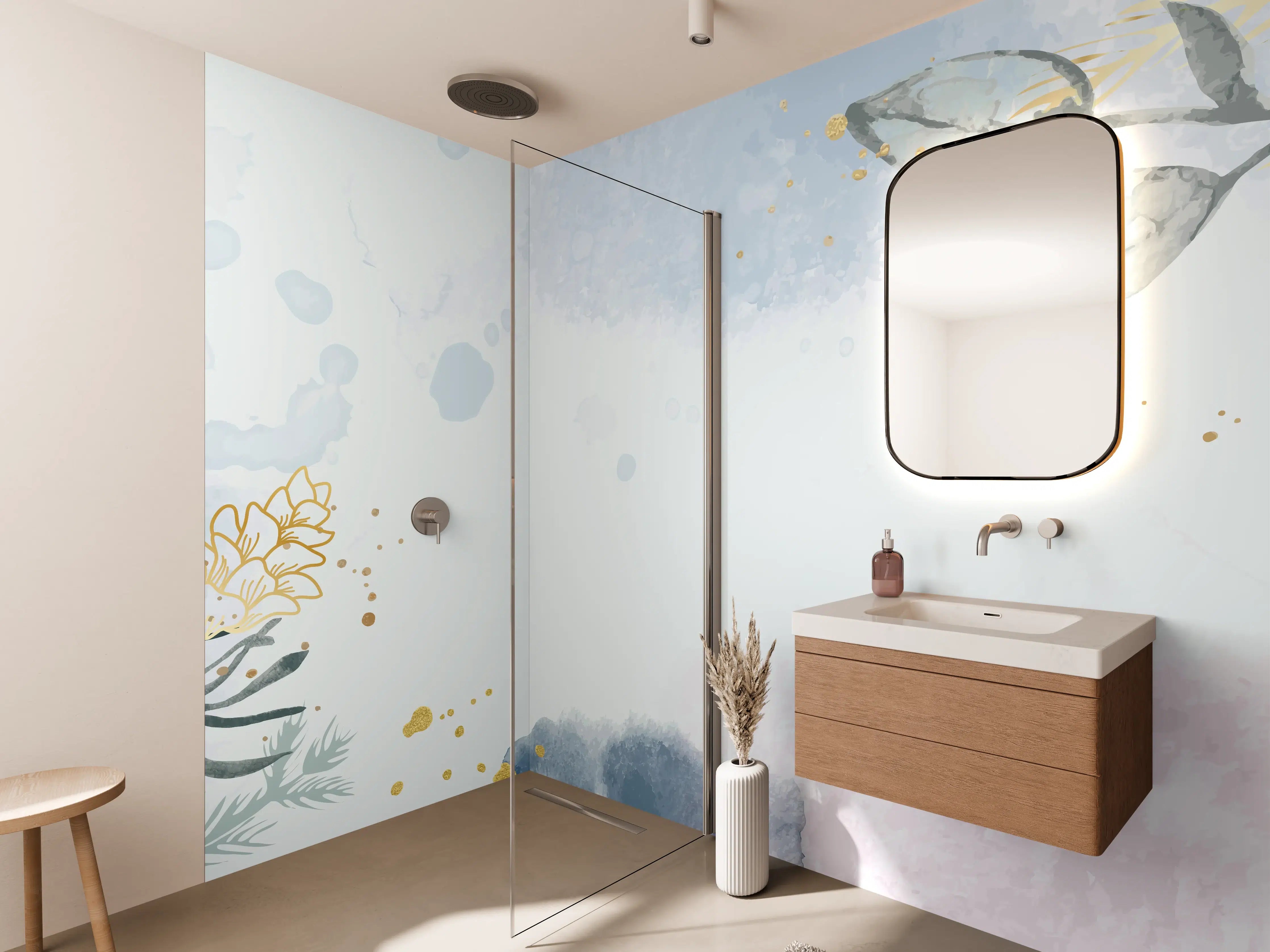 Wandverkleidung Bad - Aquarell Blüten Pastell