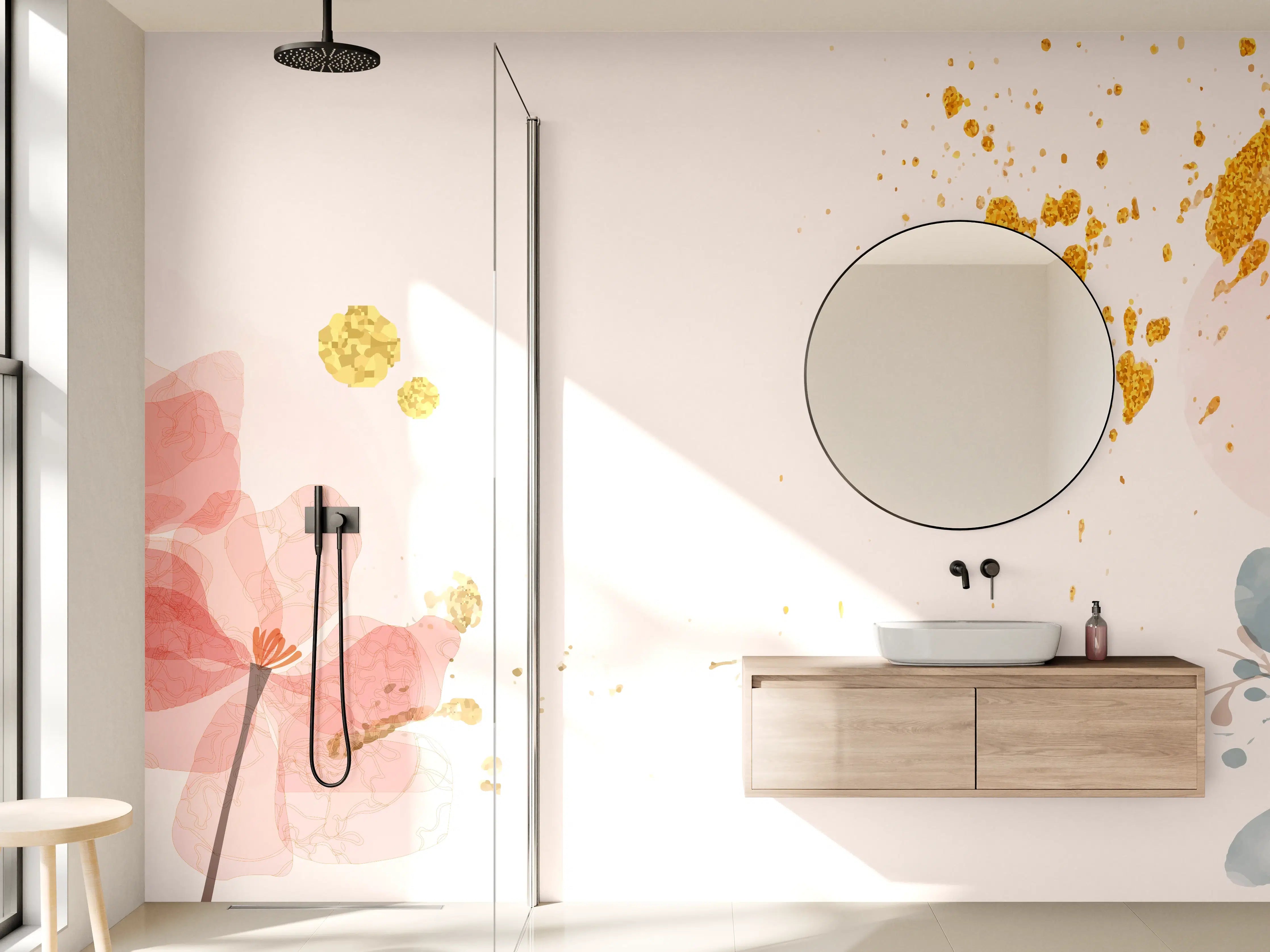 Wandverkleidung Bad - Aquarell Blumen Abstrakt