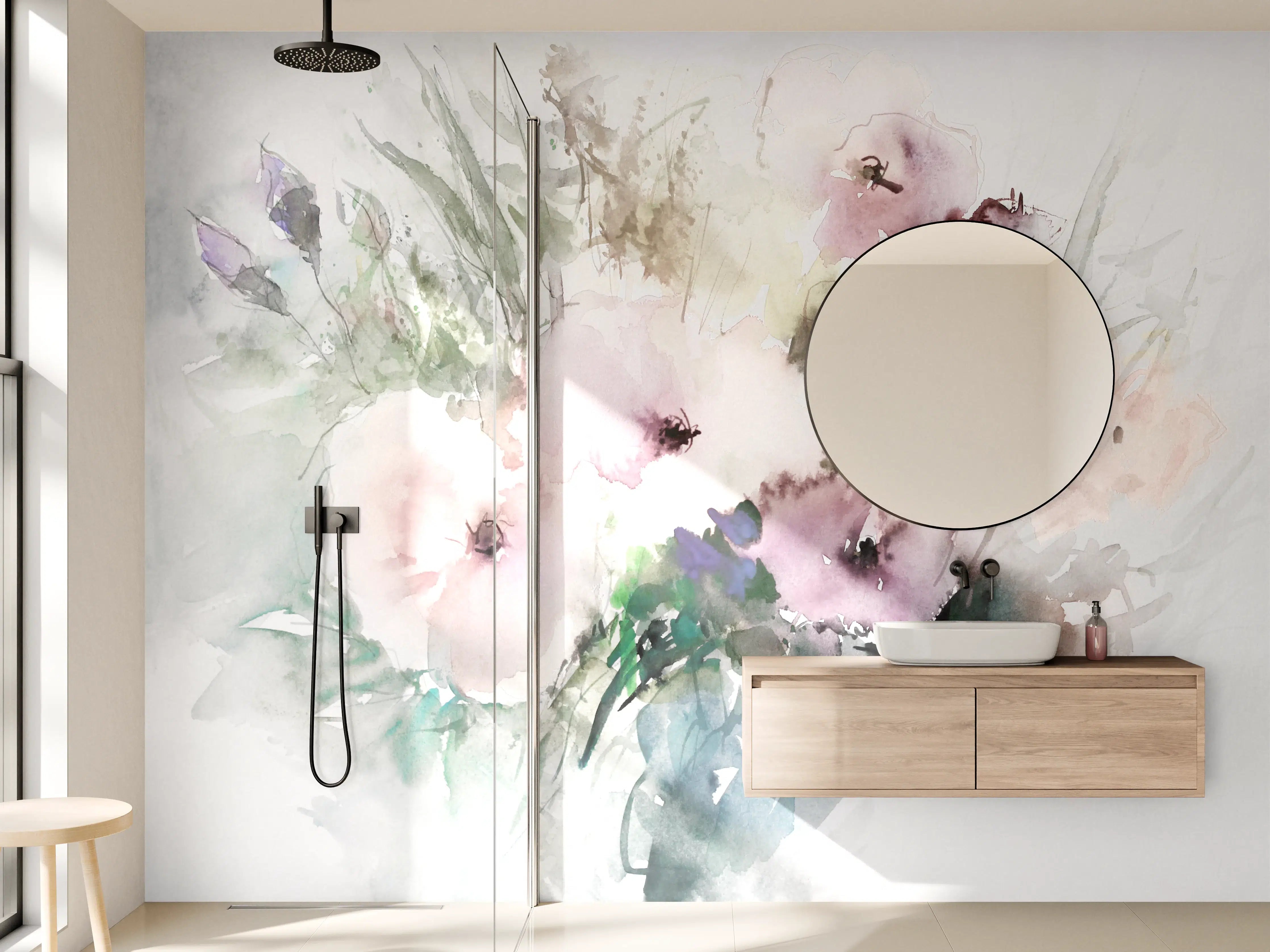 Wandverkleidung Bad - Aquarell Blumen in Pastellfarben