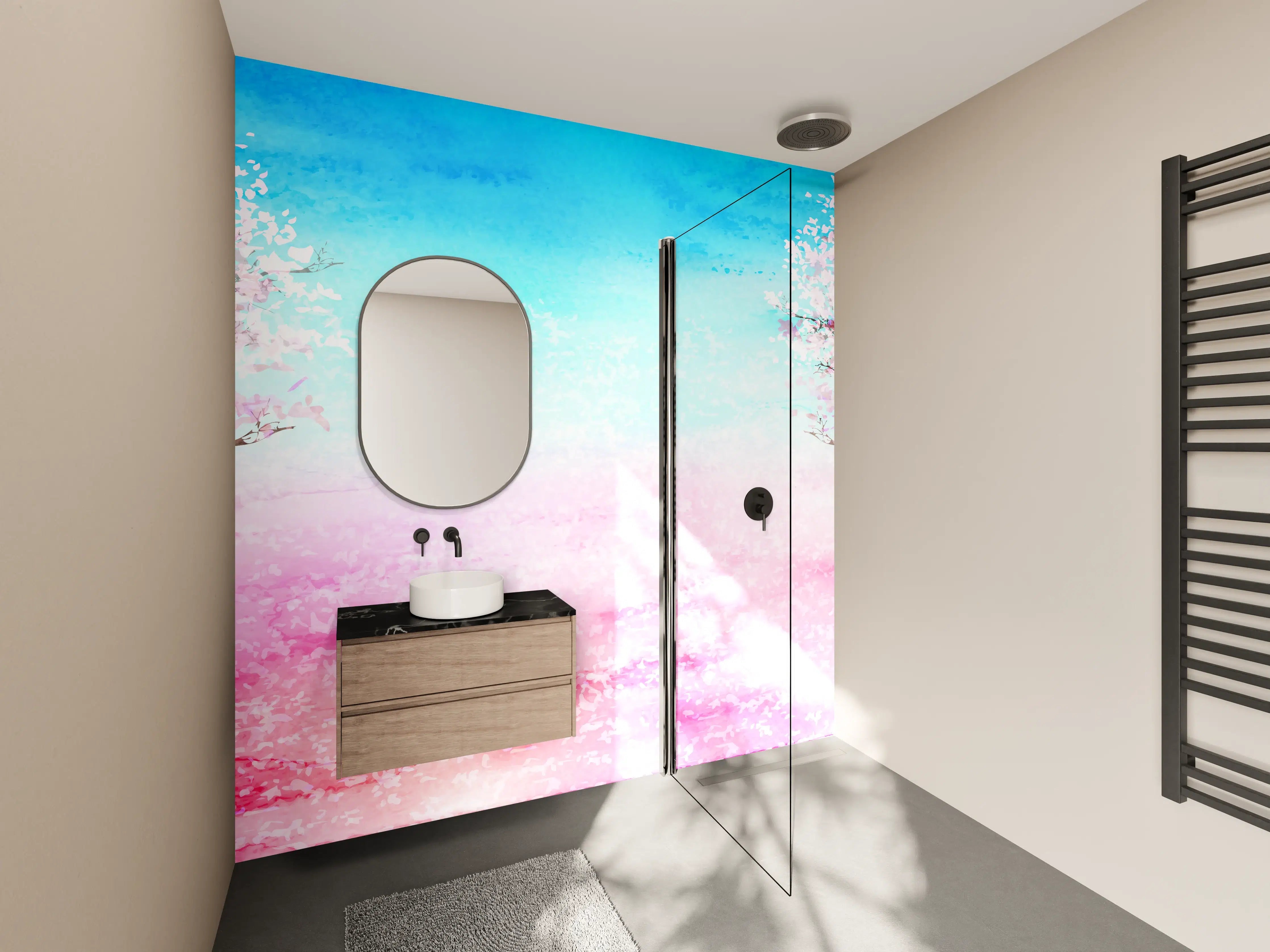 Wandverkleidung Bad - Aquarell Frühlingsbaum Rosa
