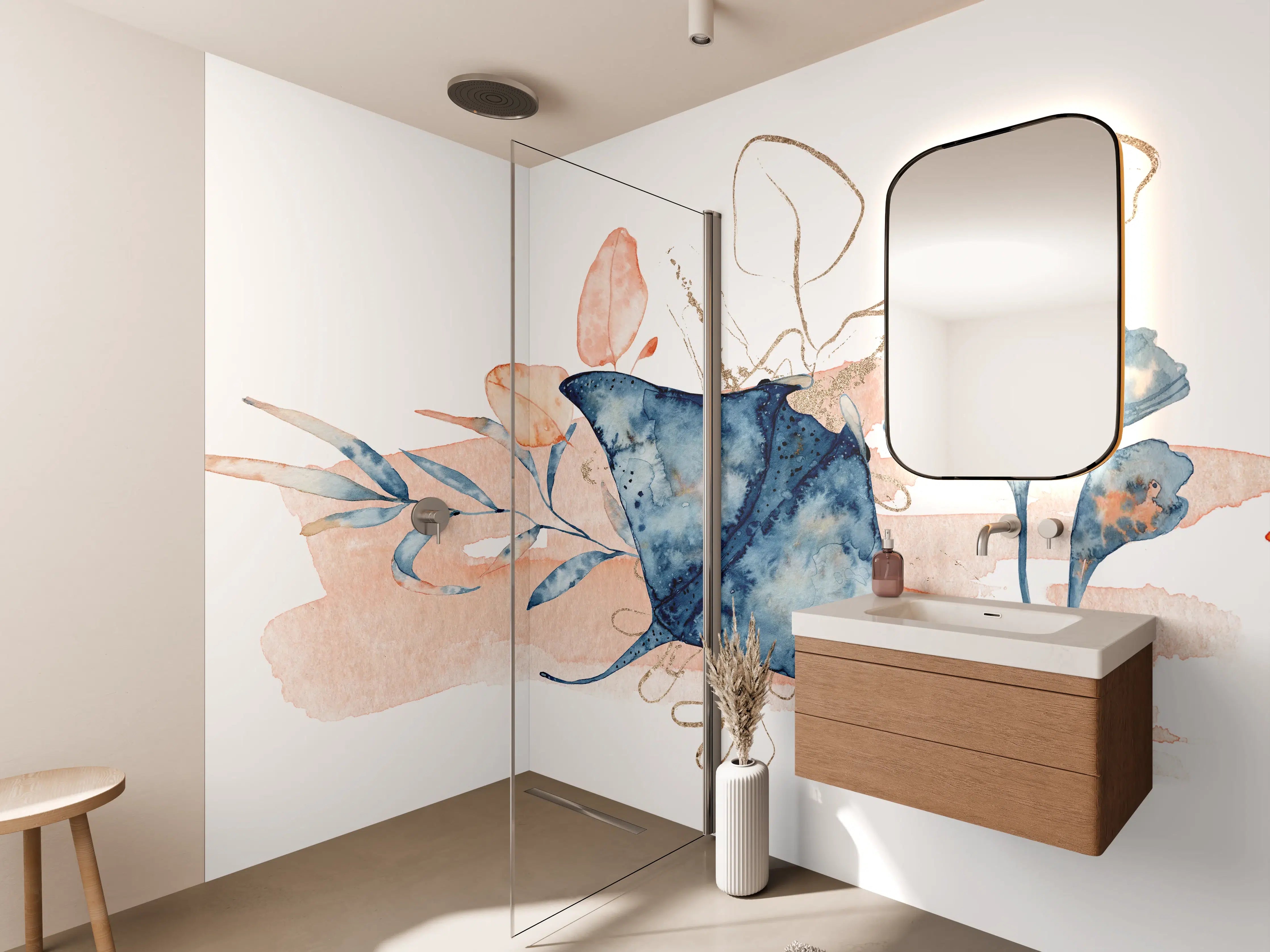 Wandverkleidung Bad - Aquarell-Illustration eines Rochenfisches