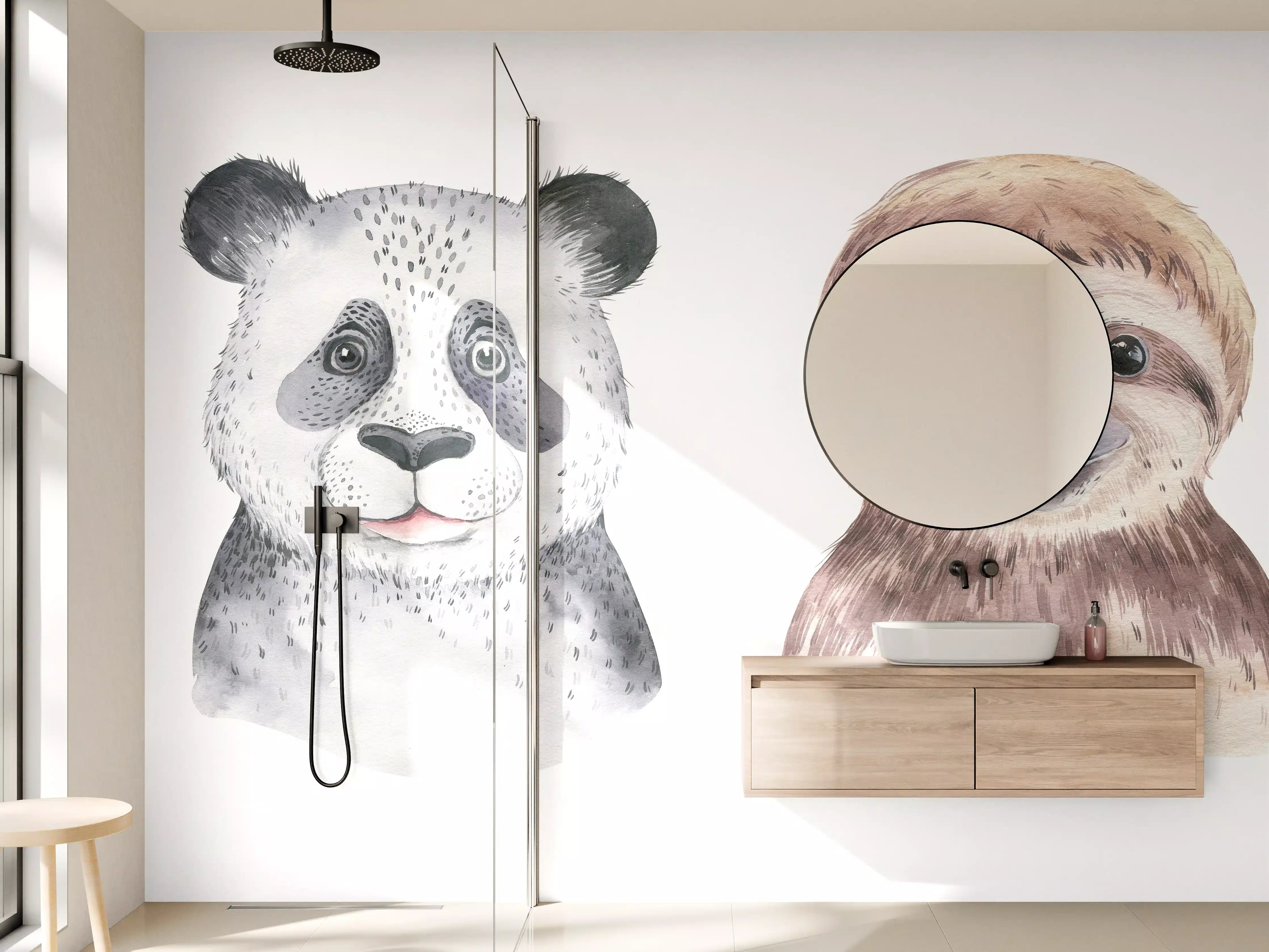 Wandverkleidung Bad - Aquarell Tierbabys Illustration
