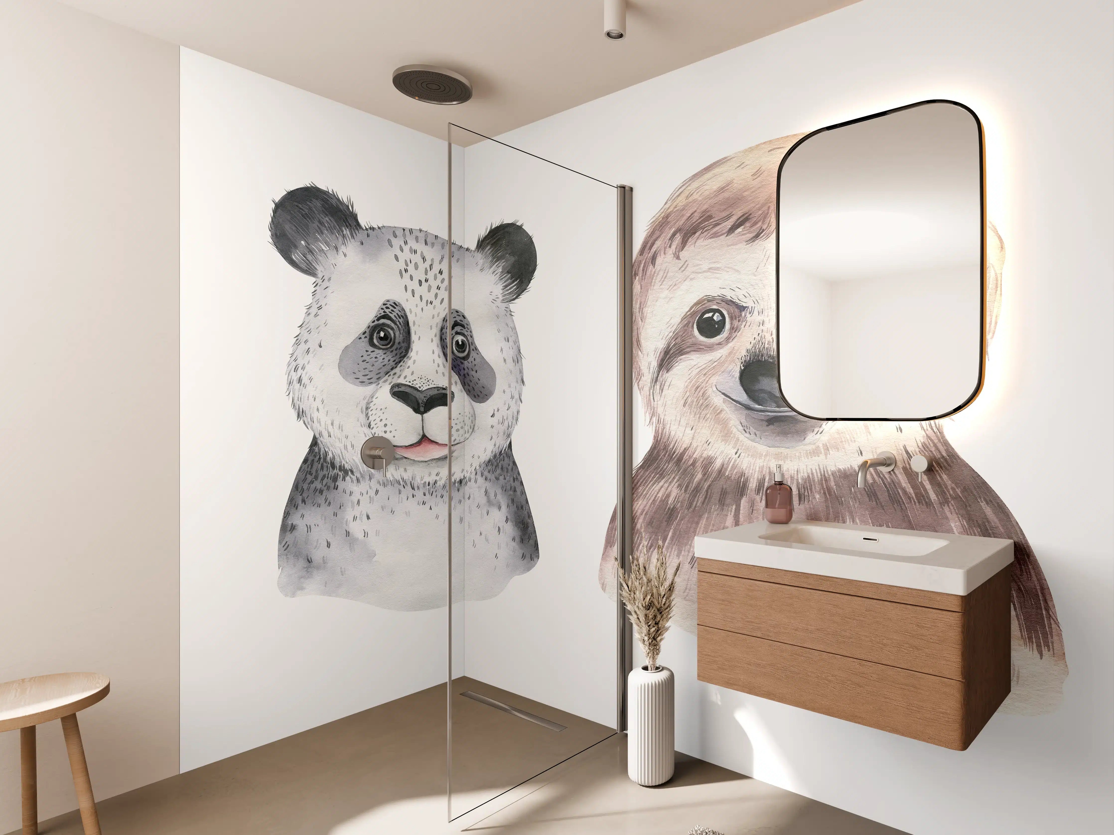 Wandverkleidung Bad - Aquarell Tierbabys Illustration