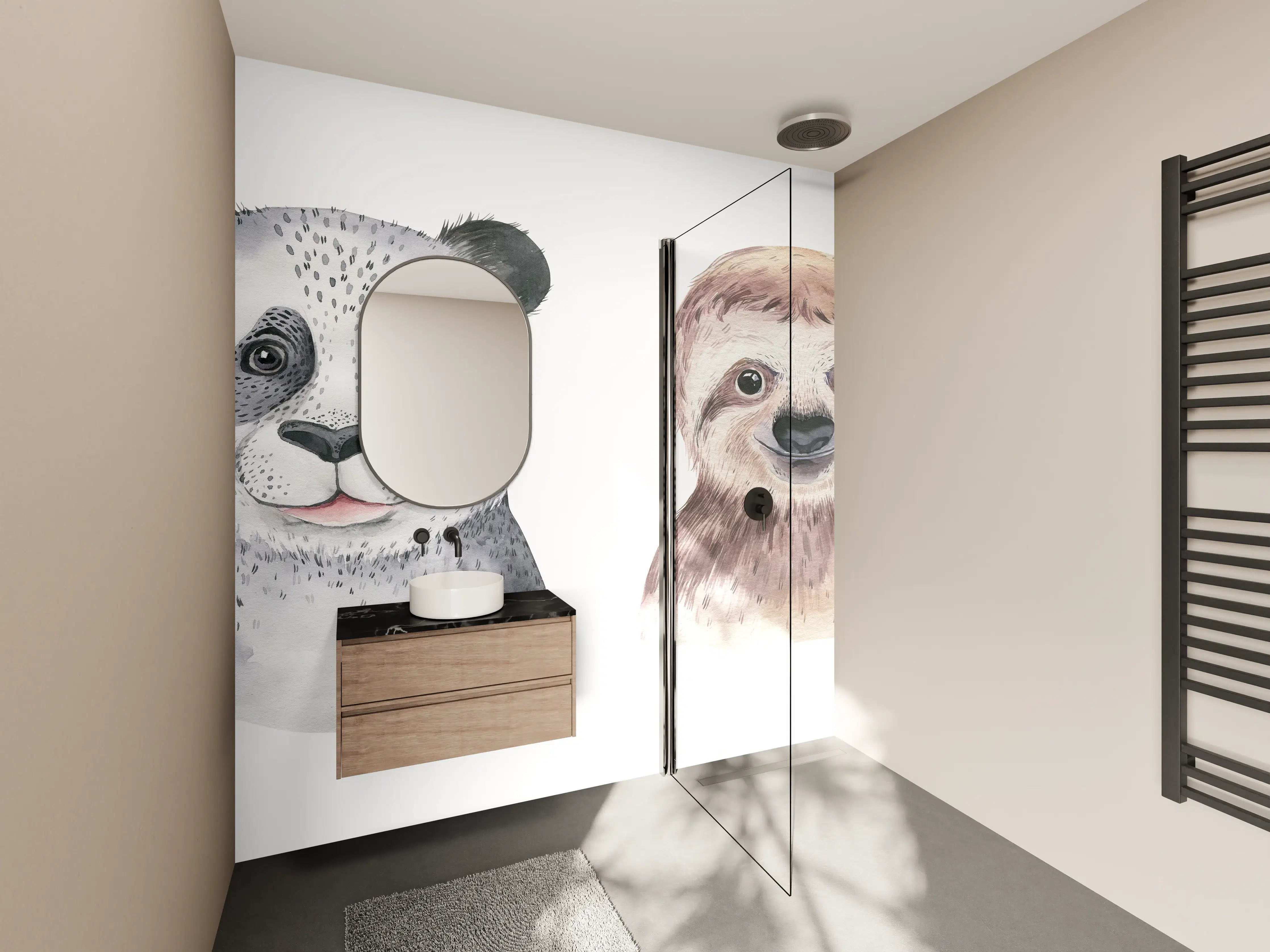 Wandverkleidung Bad - Aquarell Tierbabys Illustration