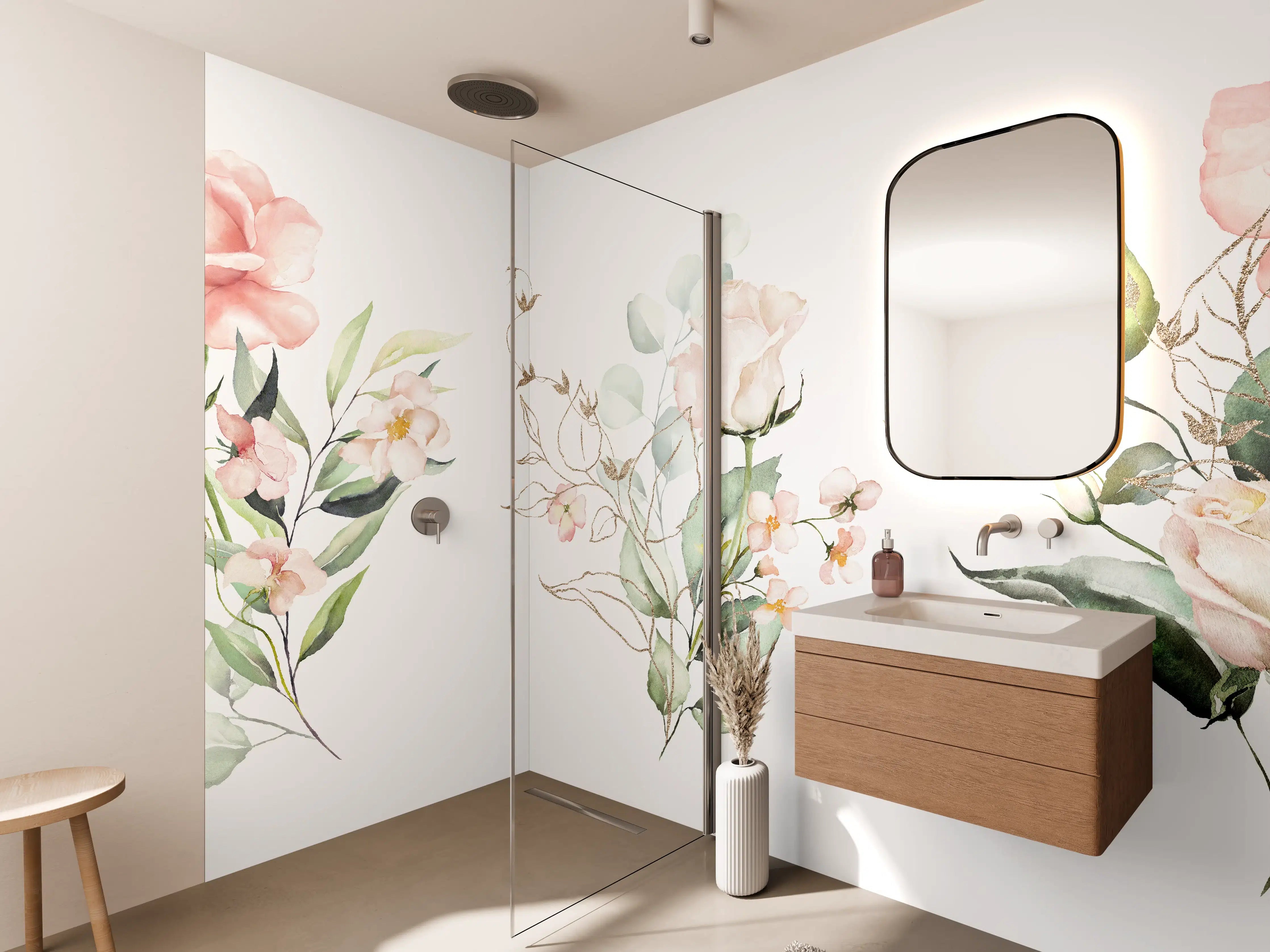 Wandverkleidung Bad - Aquarellblumen