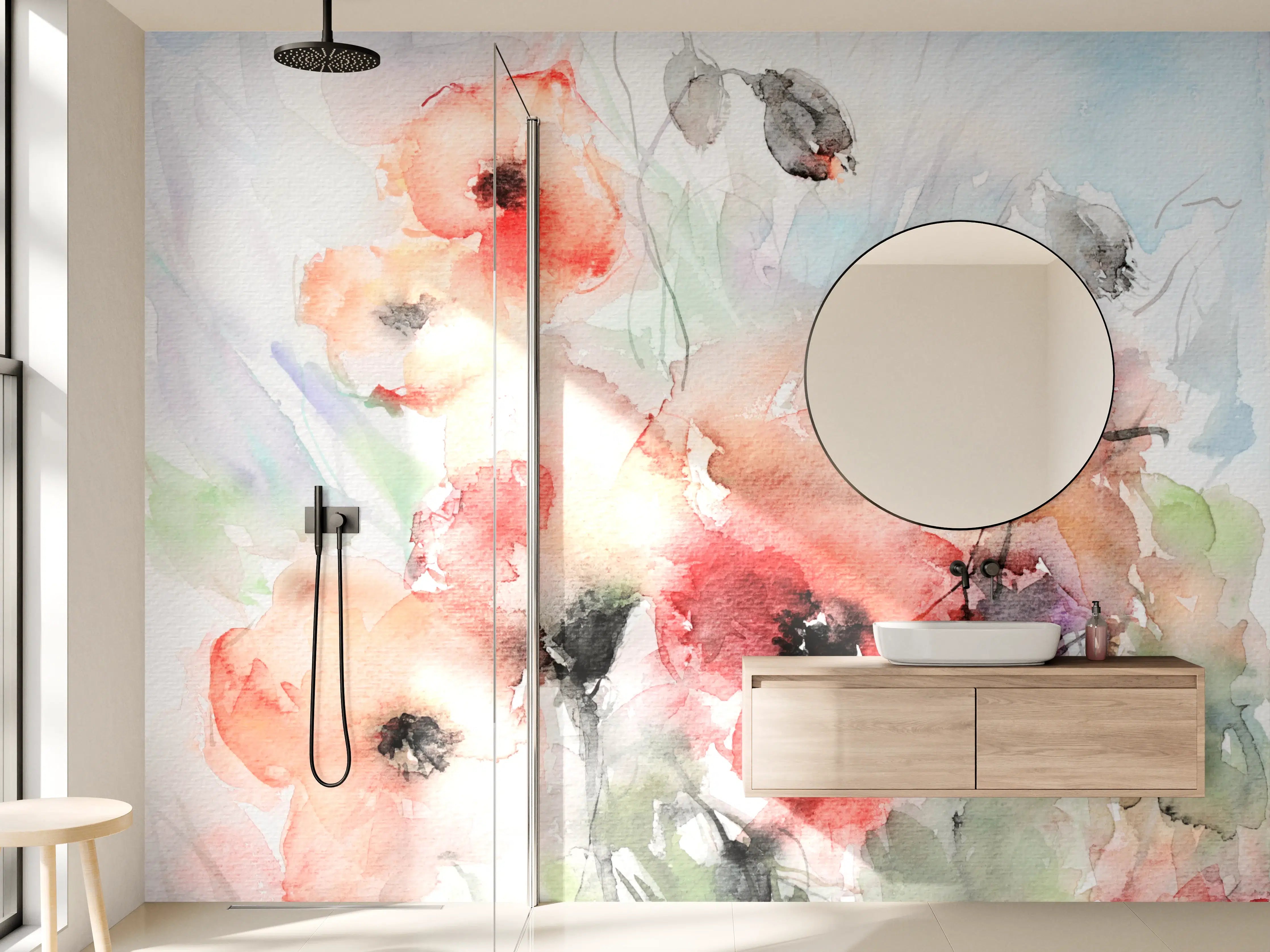 Wandverkleidung Bad - Aquarellierter Blumenstrauß in zarten Pastelltönen