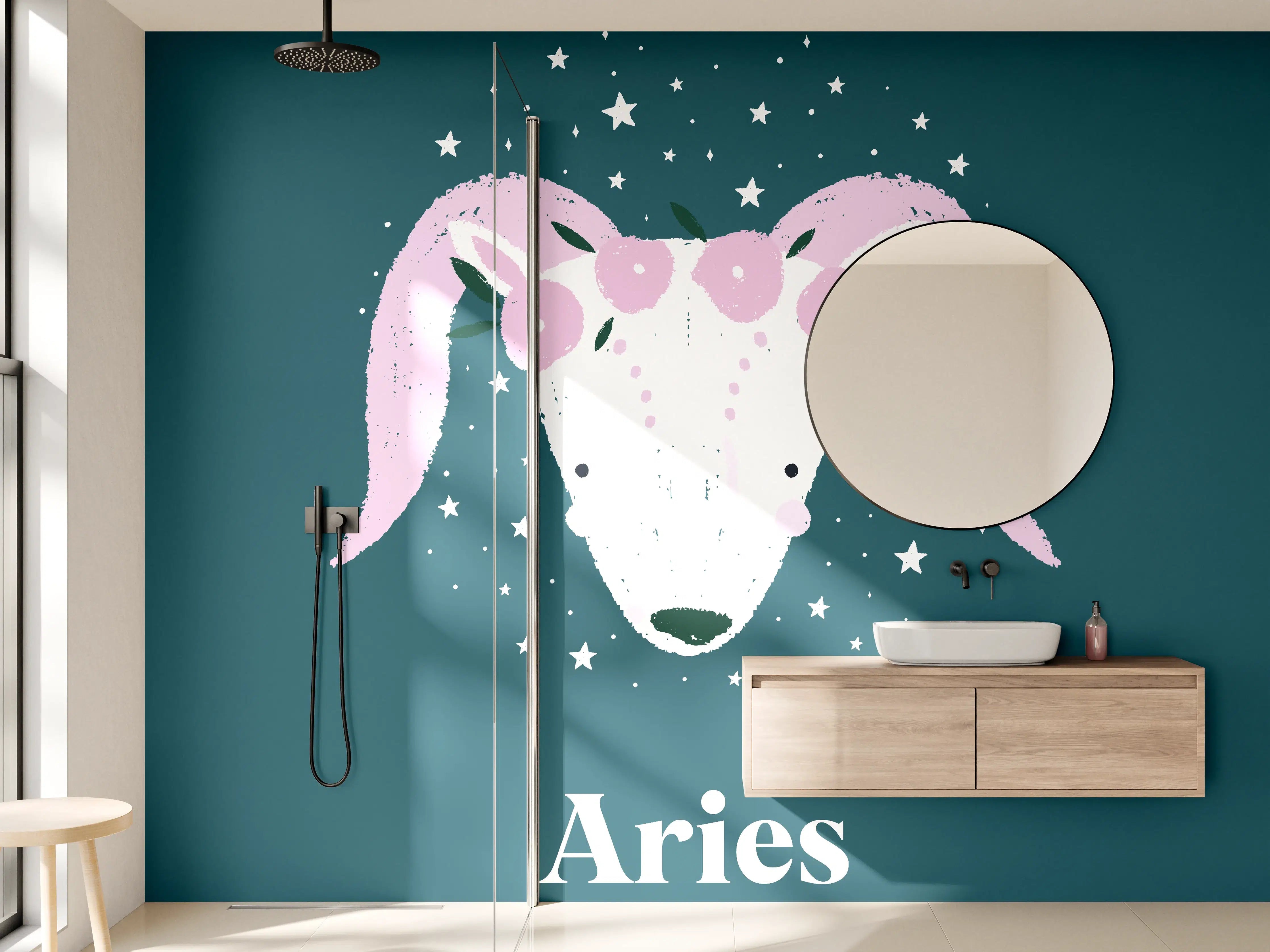 Wandverkleidung Bad - Aries Sternbild Teal Poster