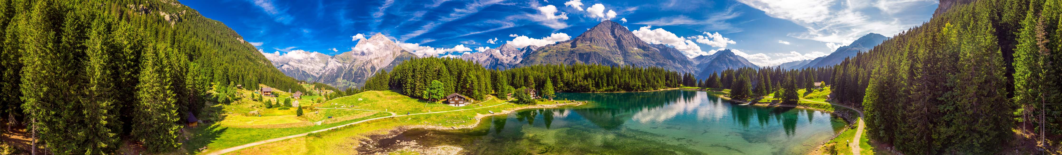 Wandverkleidung Bad-Arnisee mit Schweizer Alpen