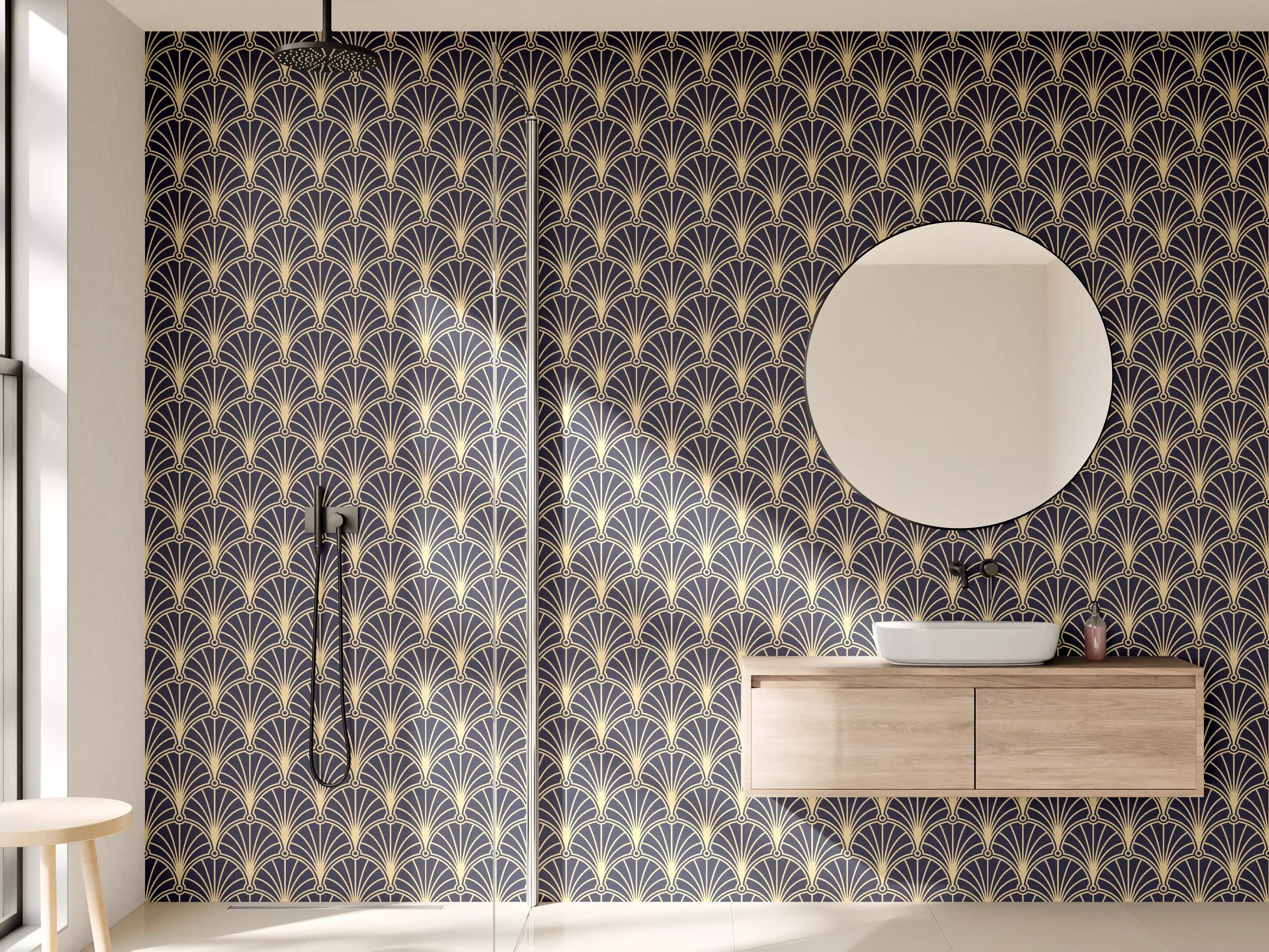 Wandverkleidung Bad - Art Déco-Fächer-Muster Dunkel