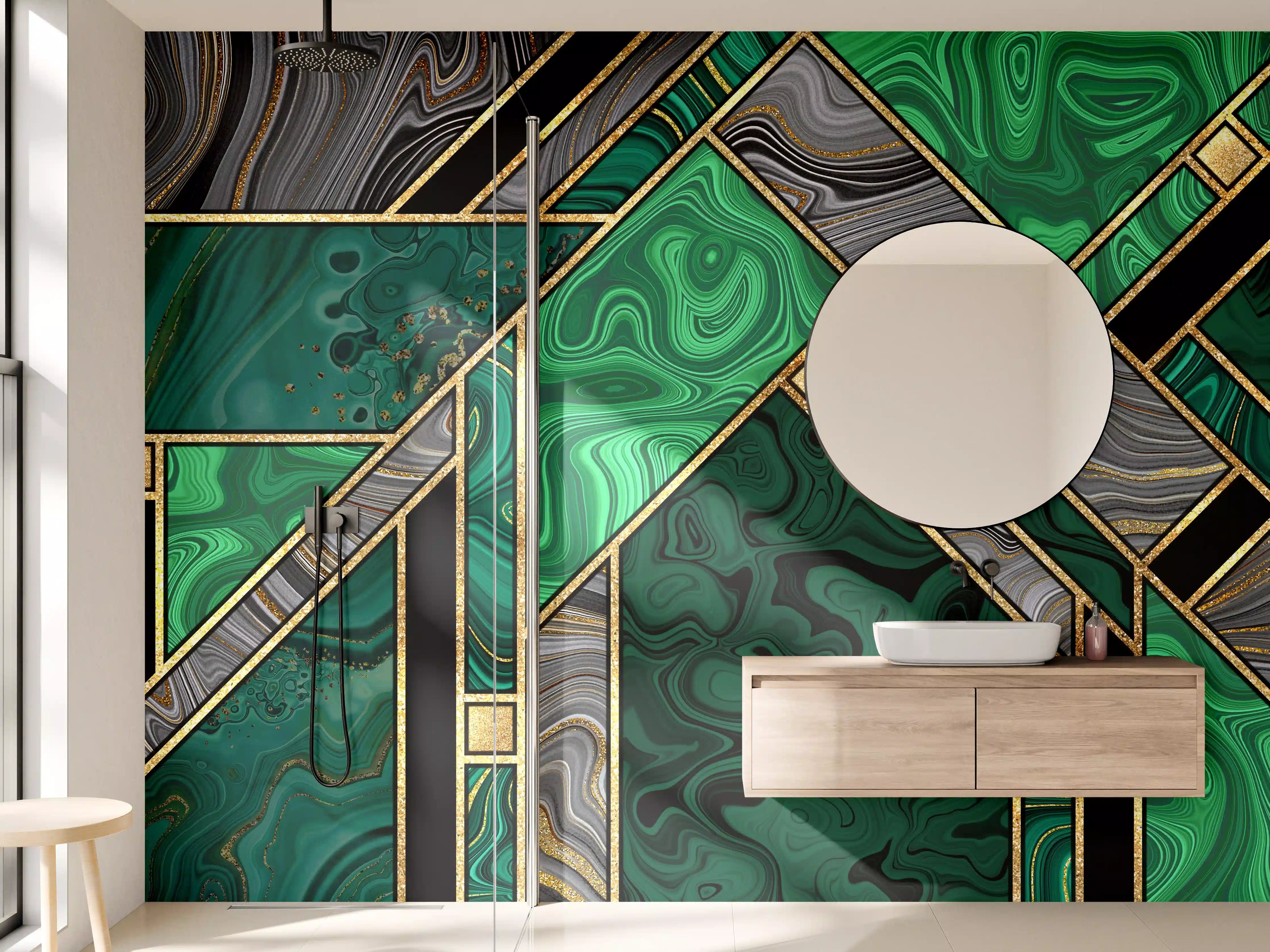 Wandverkleidung Bad - Art Deco Malachit Gold-Mosaik