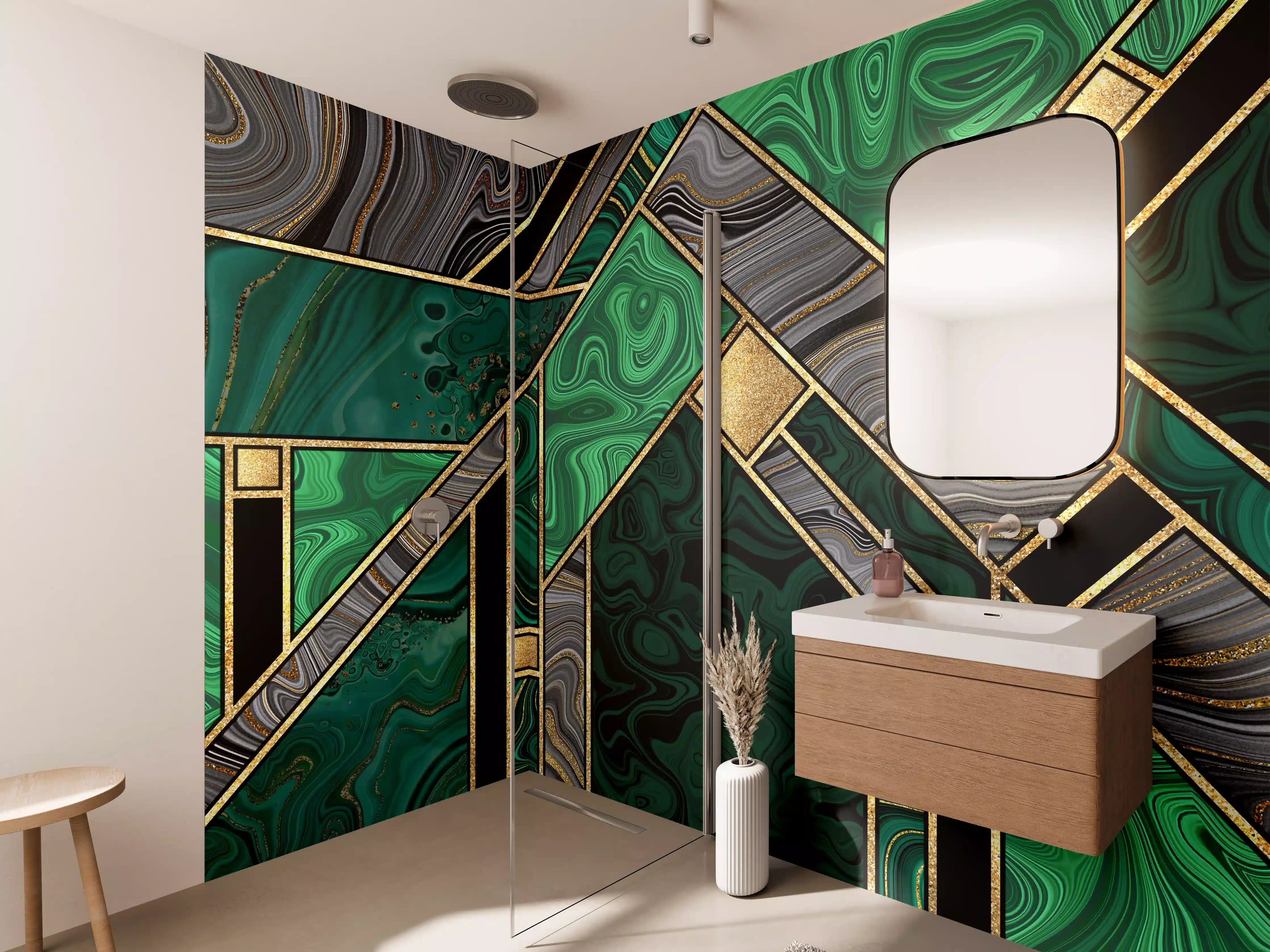 Wandverkleidung Bad - Art Deco Malachit Gold-Mosaik