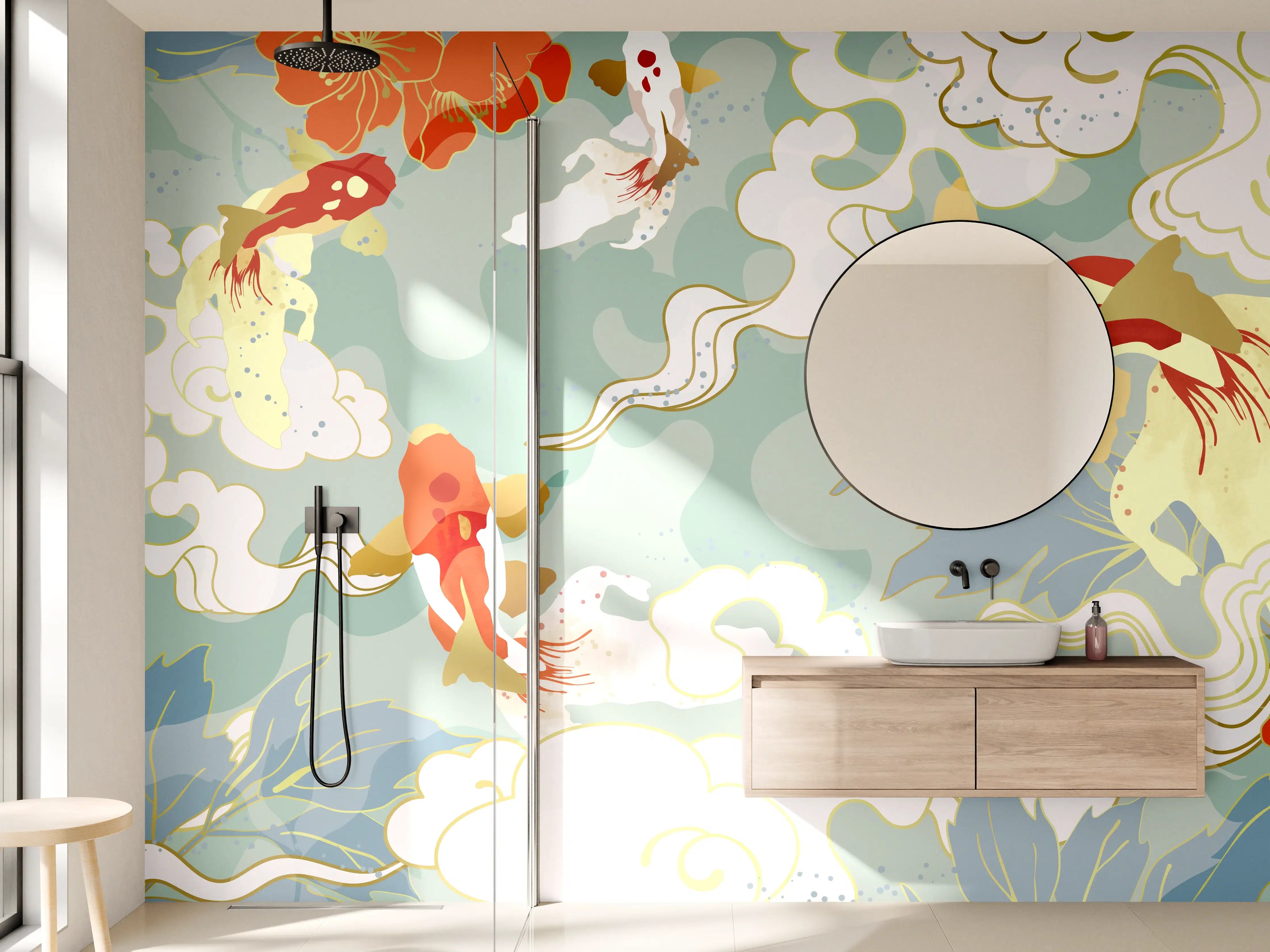 Wandverkleidung Bad - Asiatisches Koi-Karpfen-Muster