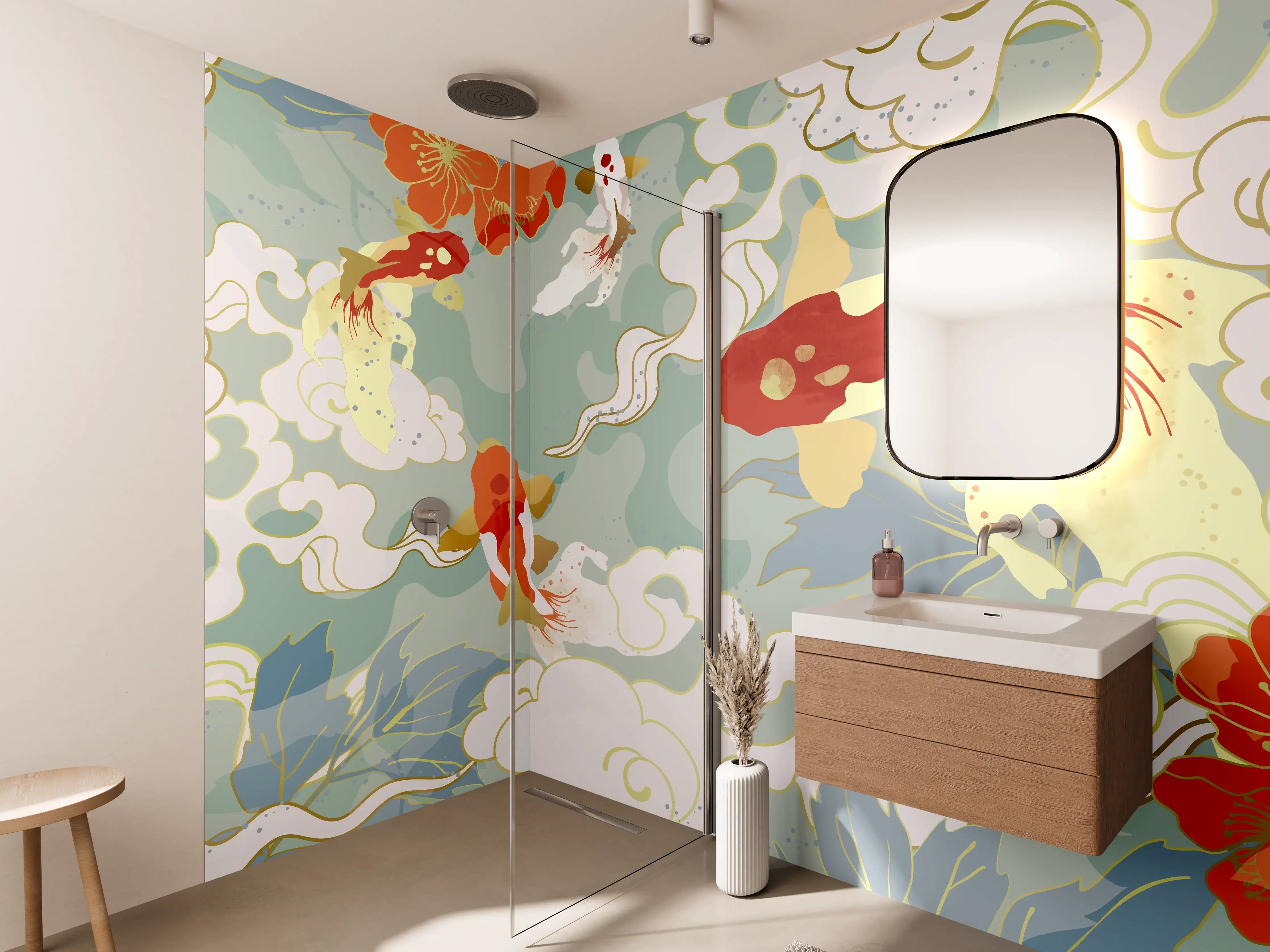 Wandverkleidung Bad - Asiatisches Koi-Karpfen-Muster
