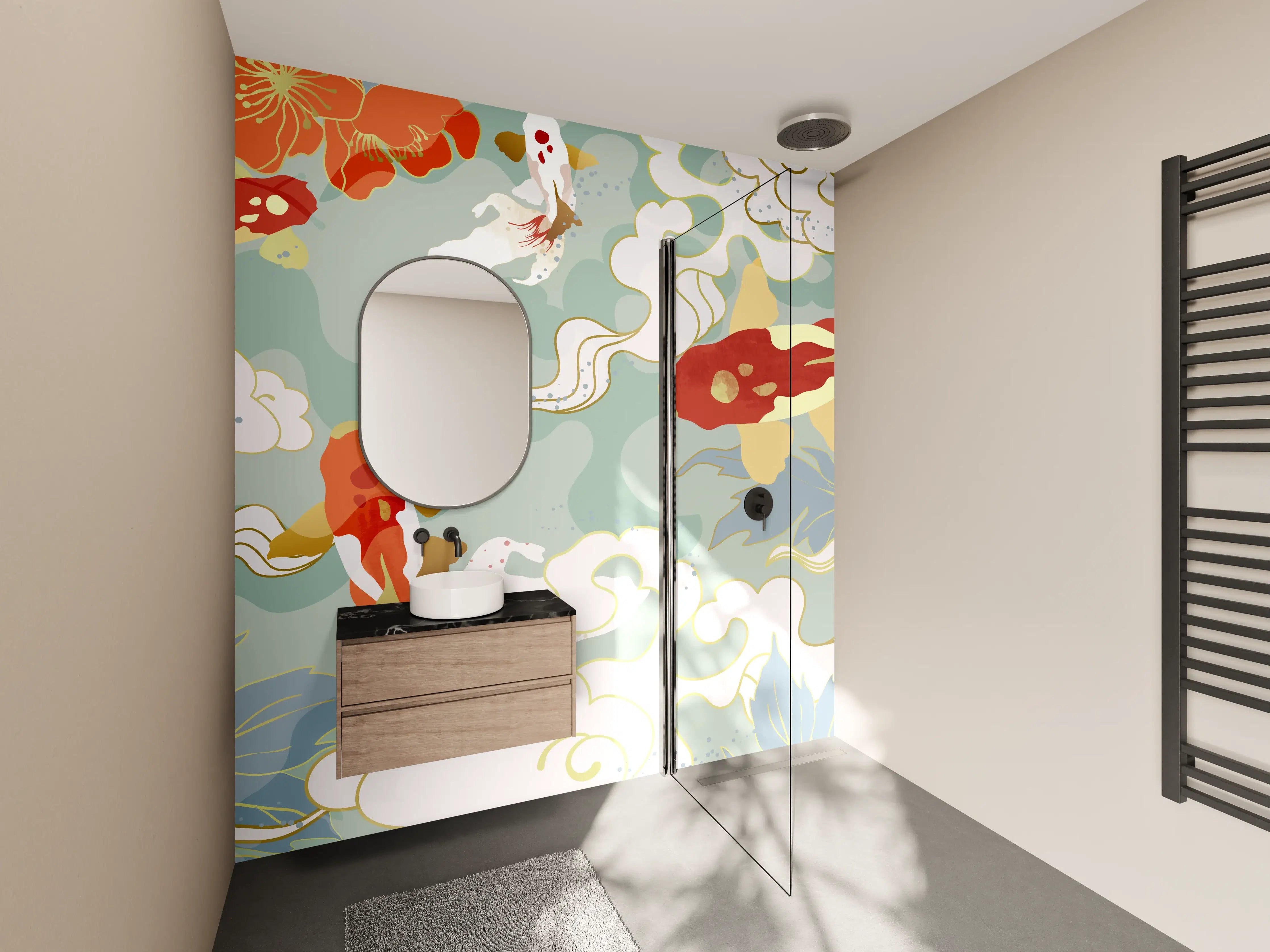 Wandverkleidung Bad - Asiatisches Koi-Karpfen-Muster