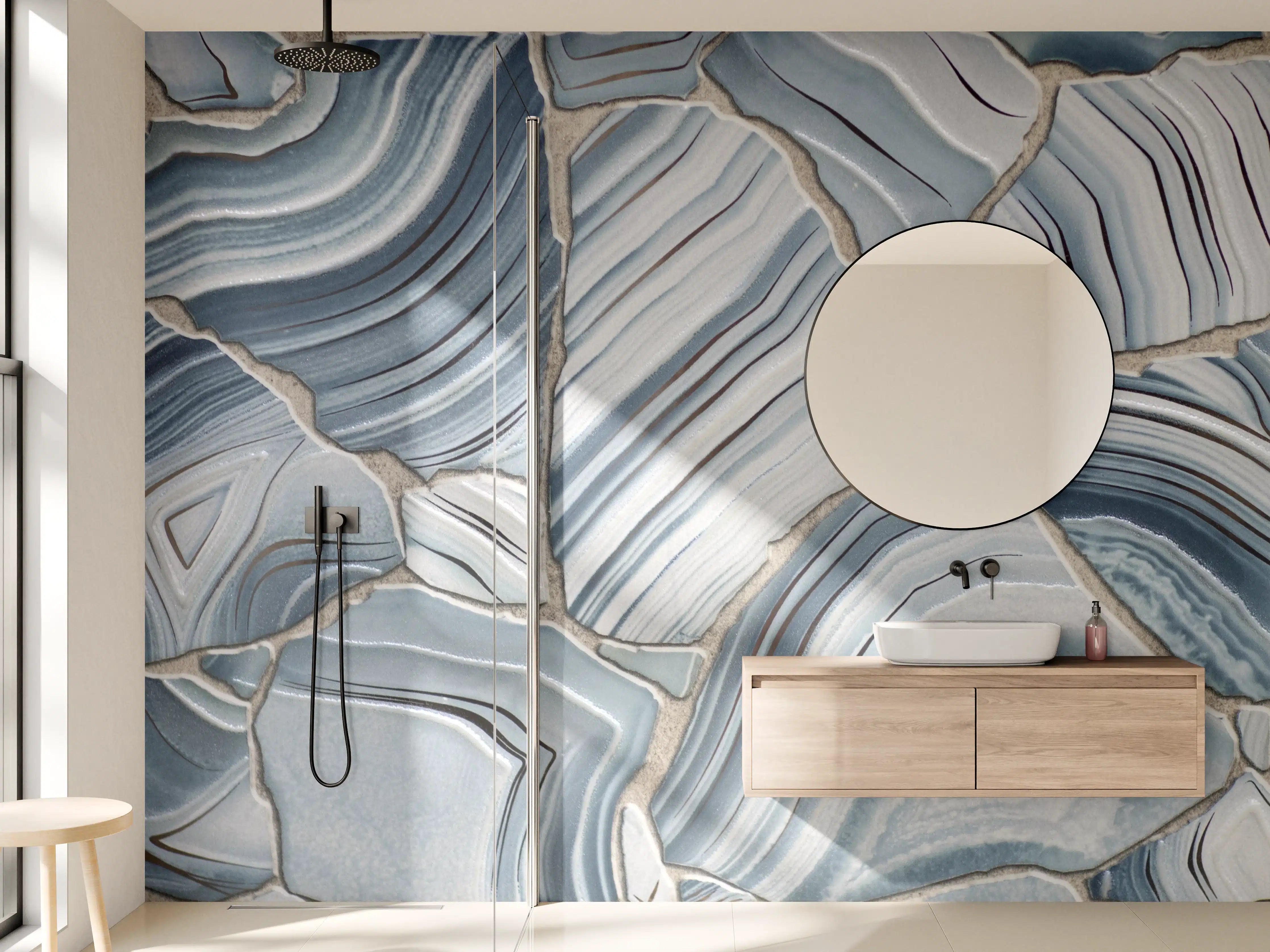 Wandverkleidung Bad - Ästhetische Blau-Grau-Marmor-Textur