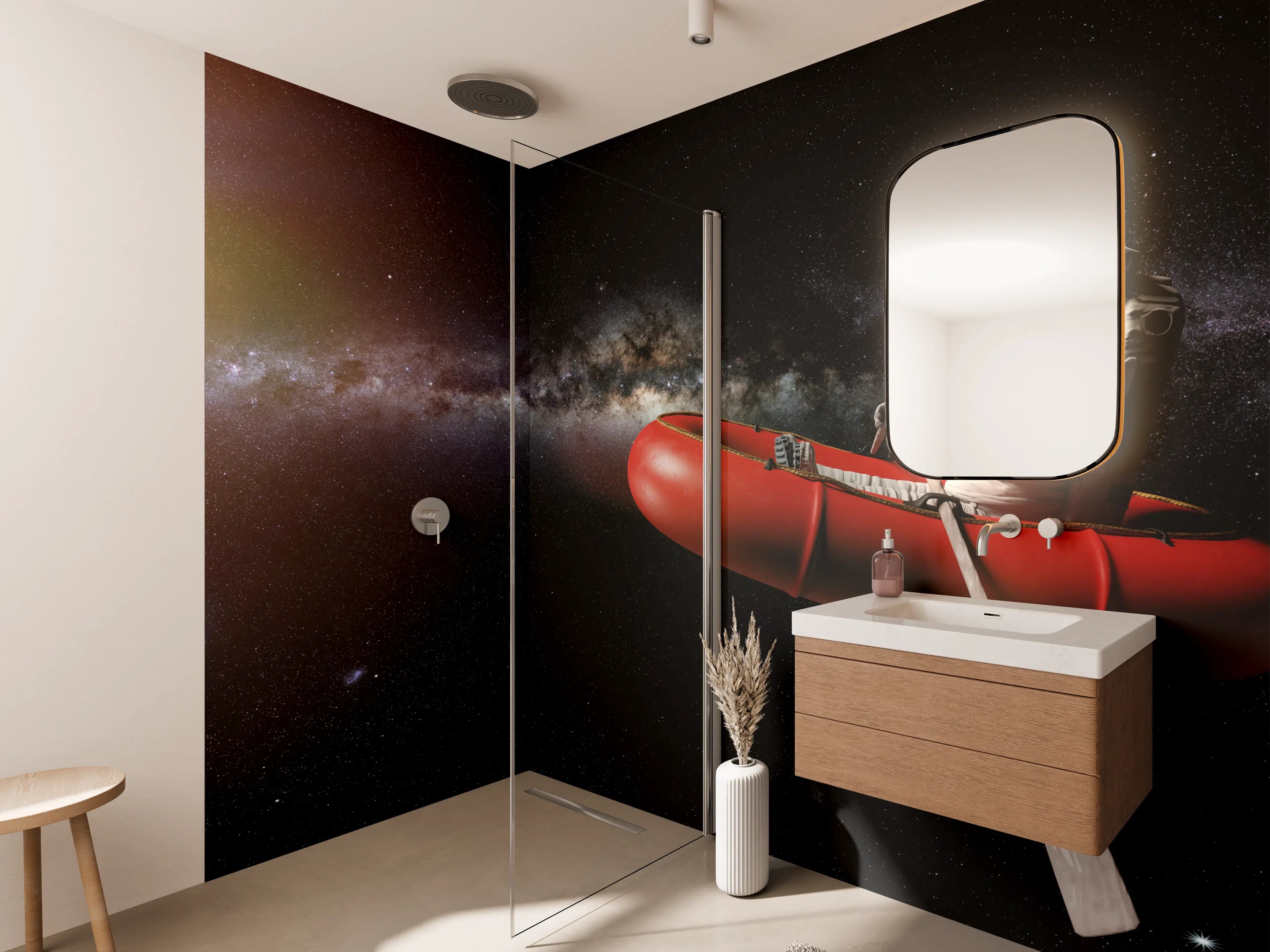 Wandverkleidung Bad - Astronaut in Space Schlauchboot