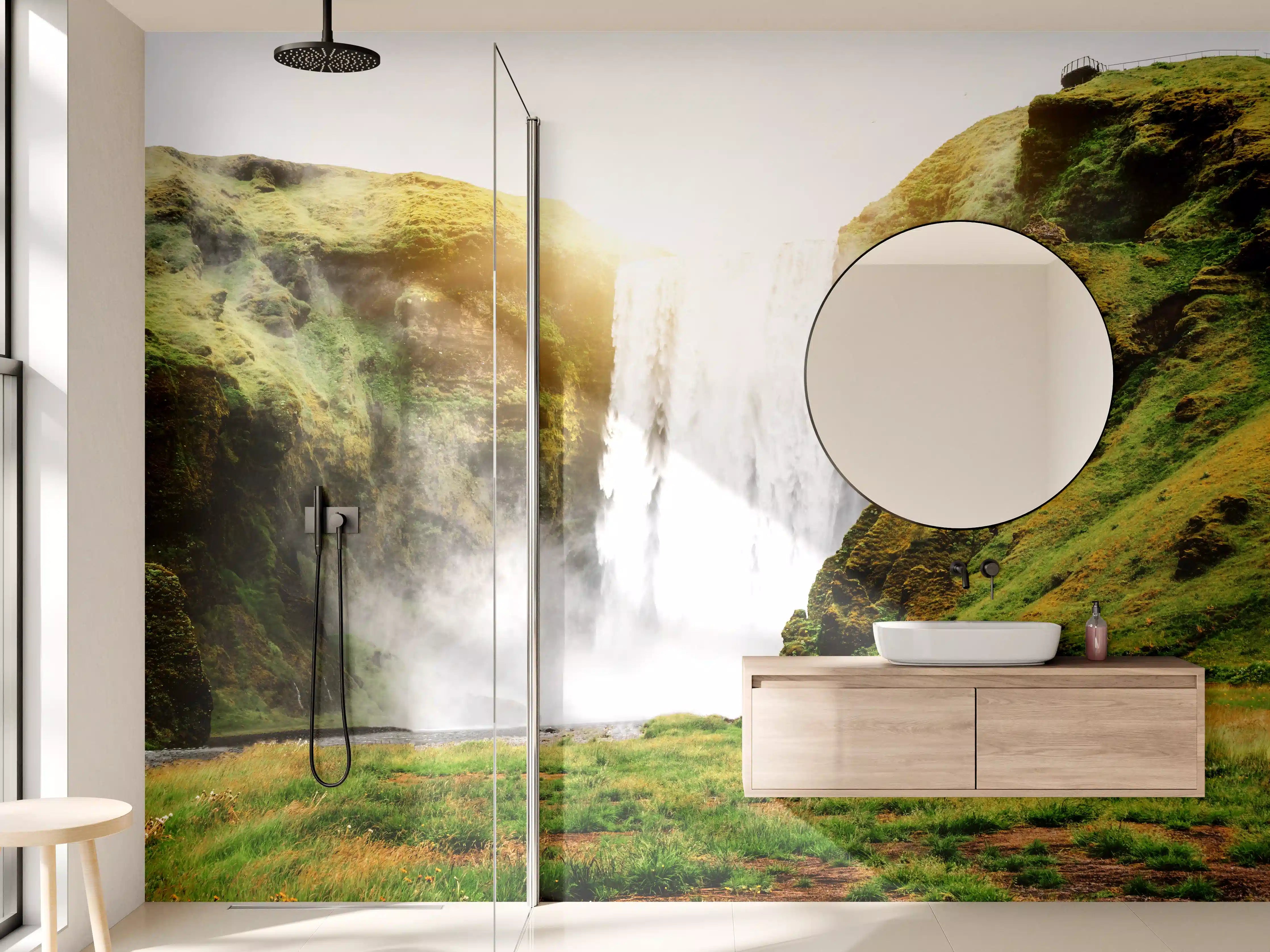 Wandverkleidung Bad - Atemberaubender Wasserfall in Island