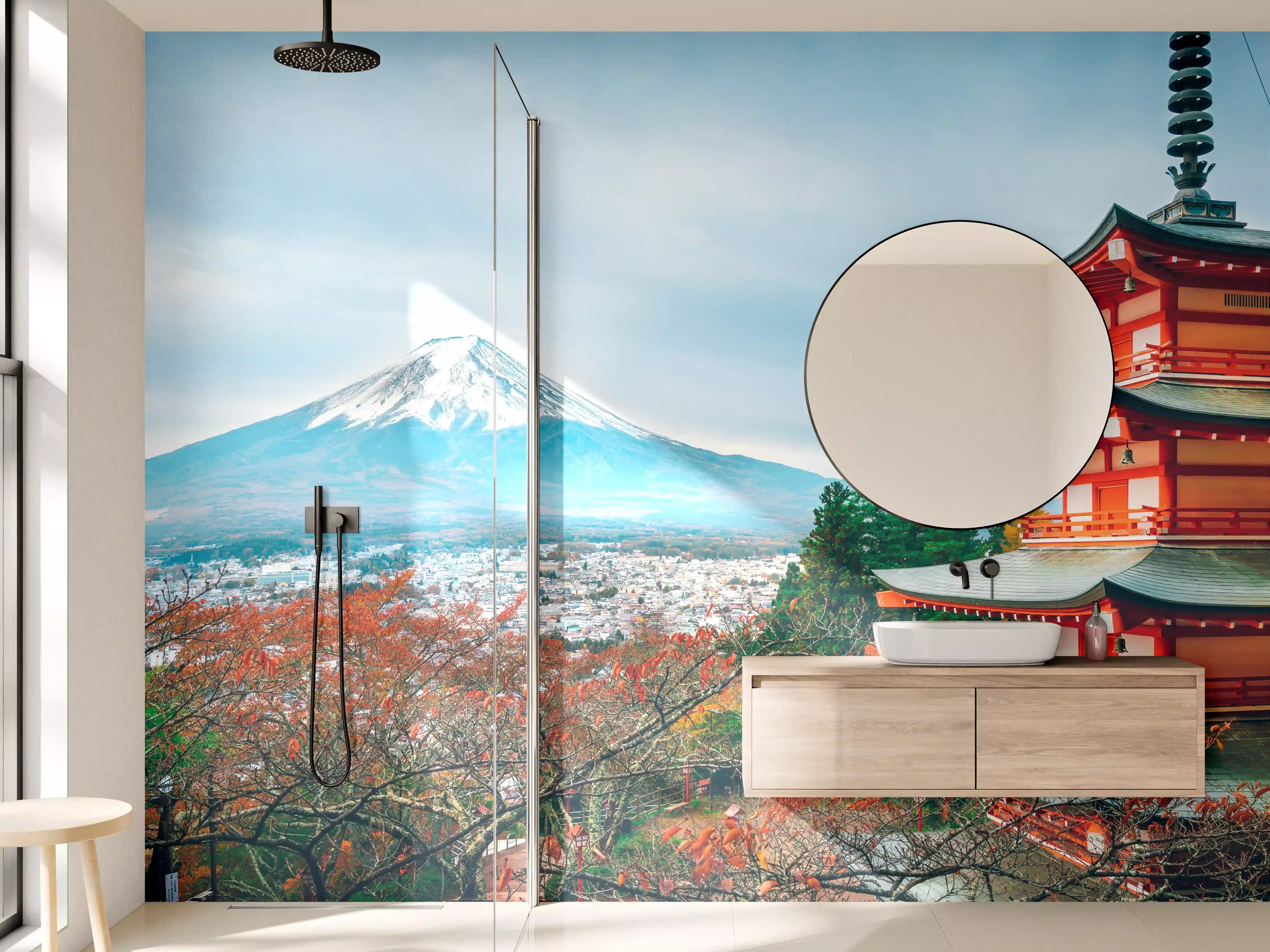 Wandverkleidung Bad - Aussicht auf Berg Fuji