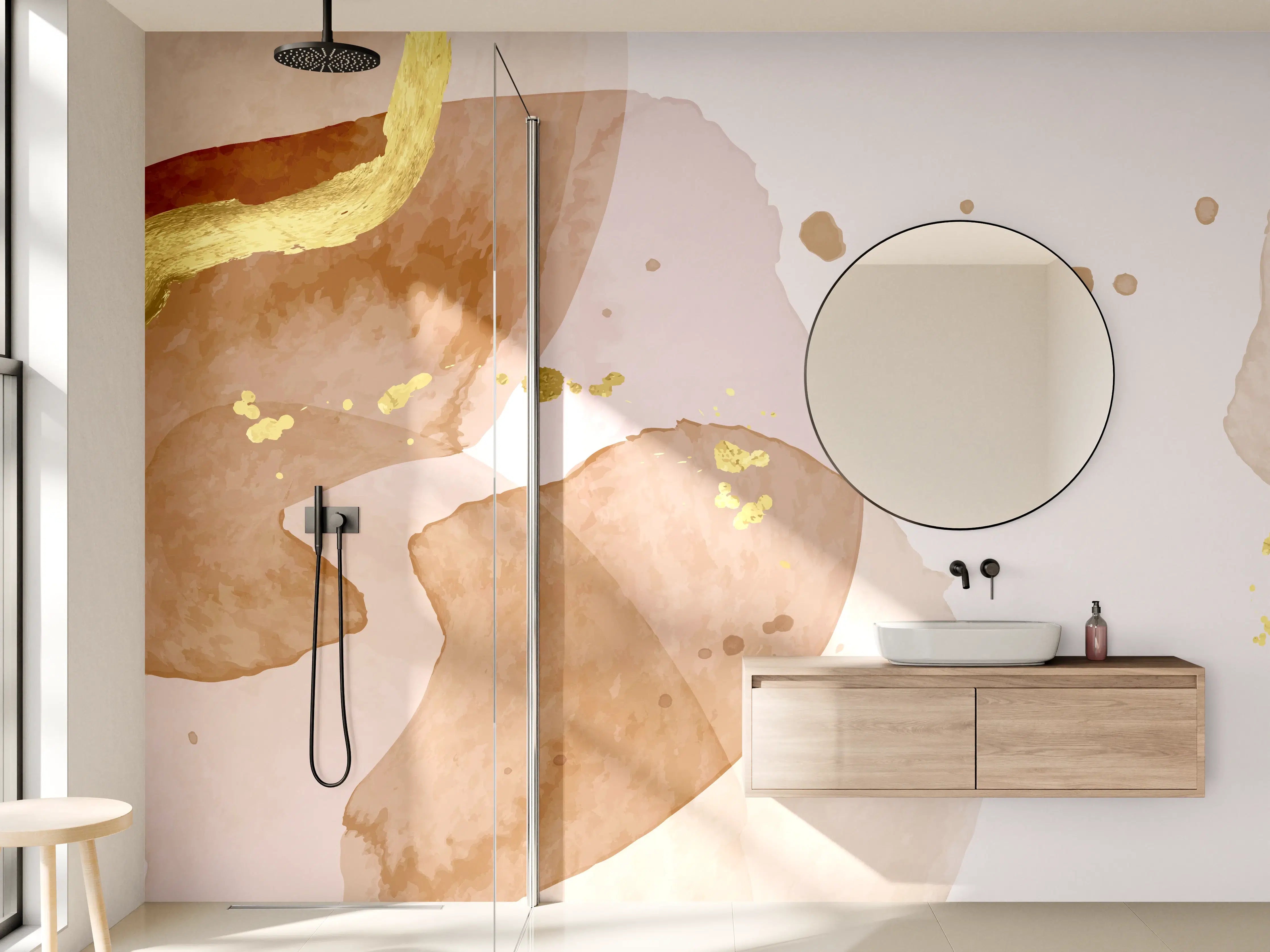 Wandverkleidung Bad - Beige Aquarell Kunst