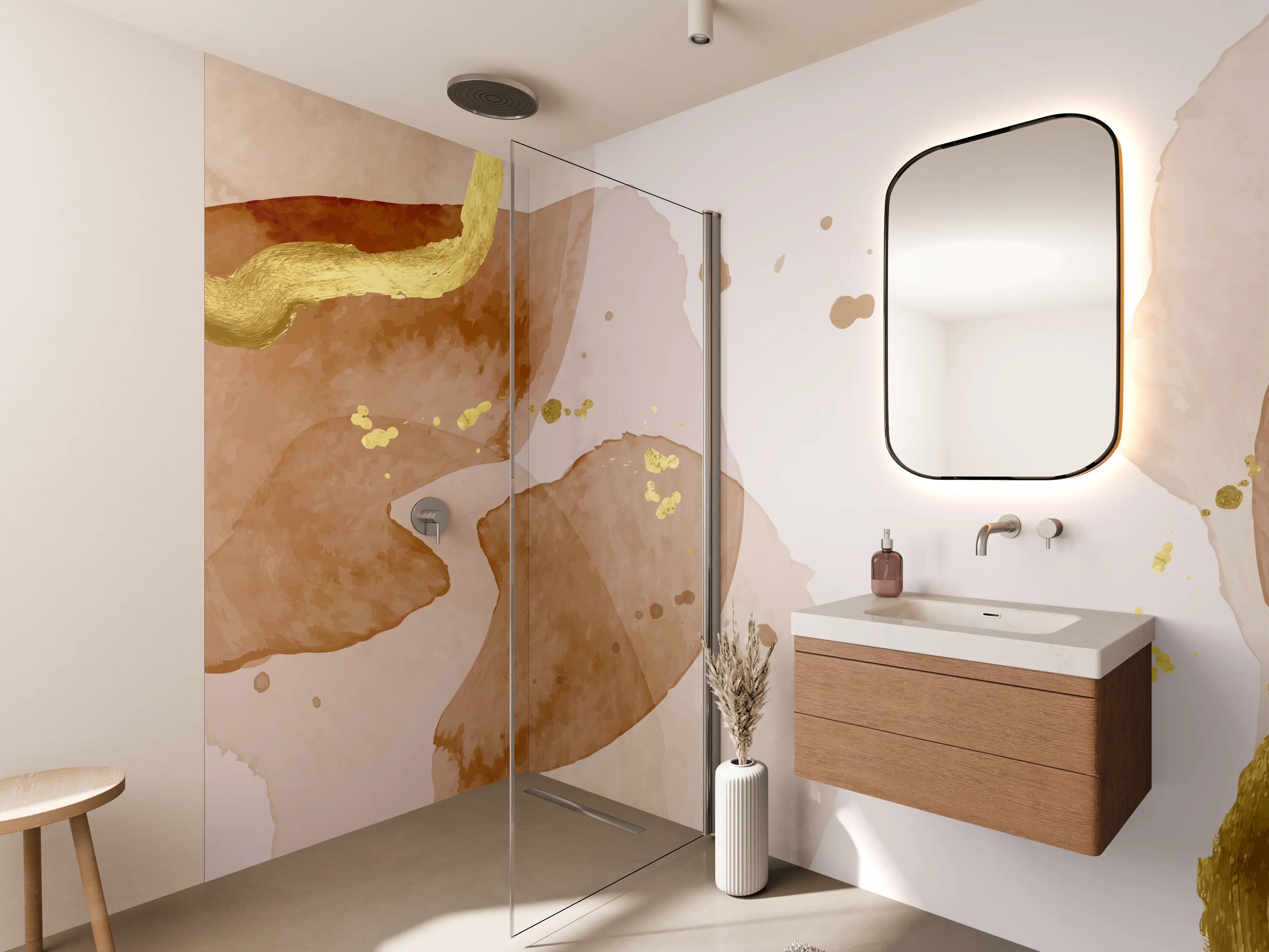 Wandverkleidung Bad - Beige Aquarell Kunst