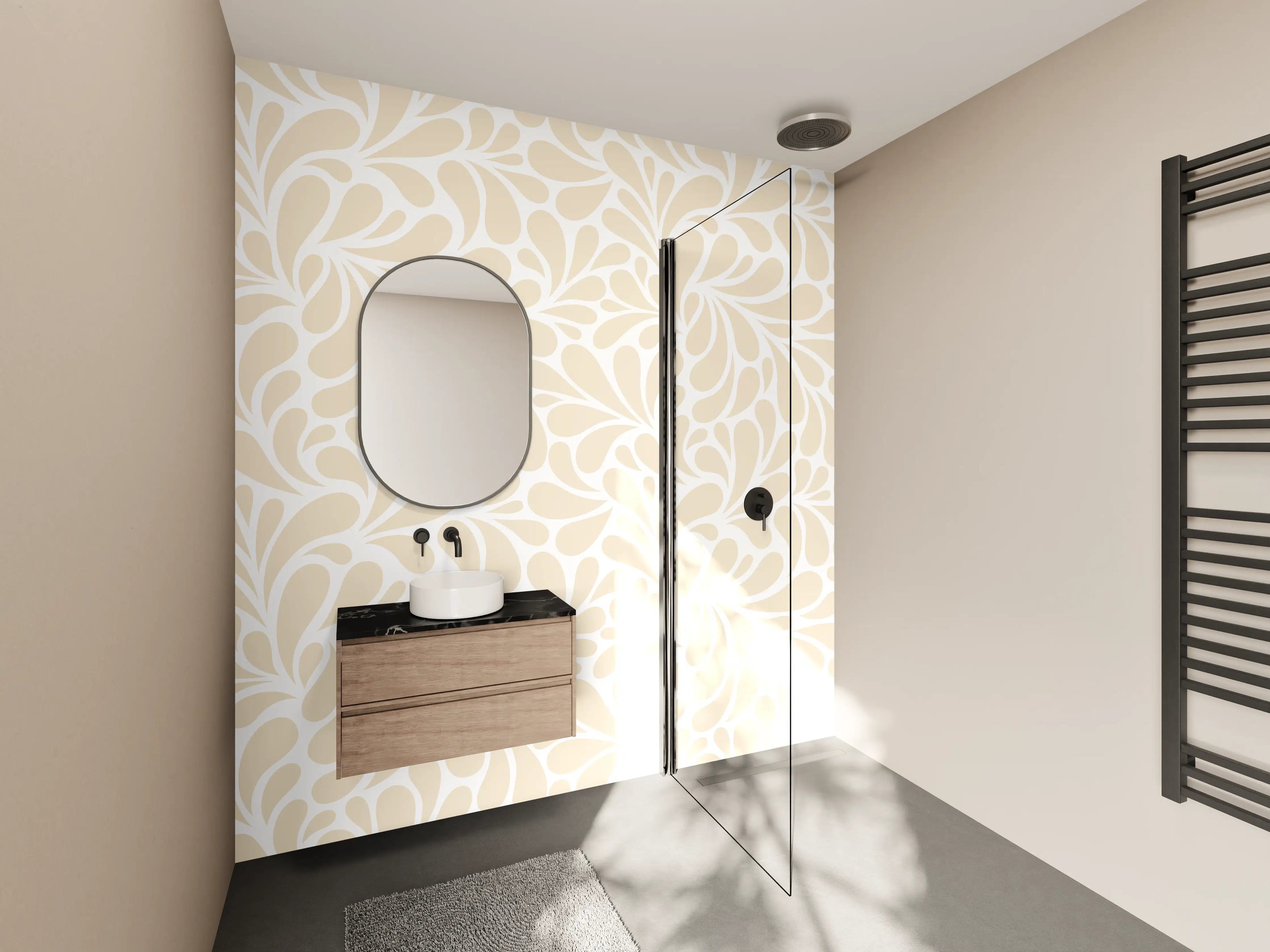 Wandverkleidung Bad - Beige Blumenmuster mit zarten Linien