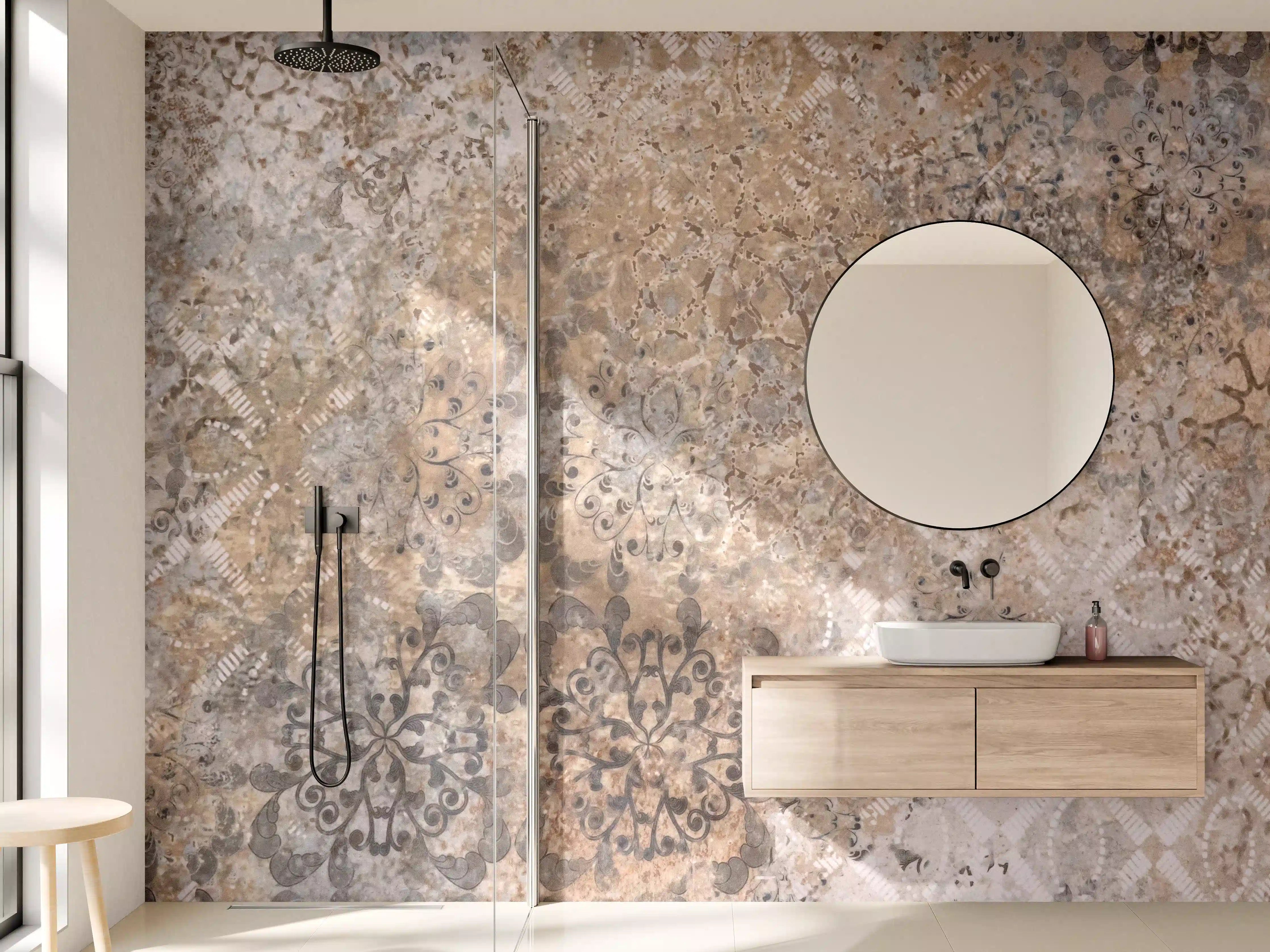 Wandverkleidung Bad - Beige-Braun Vintage-Fliesenmuster