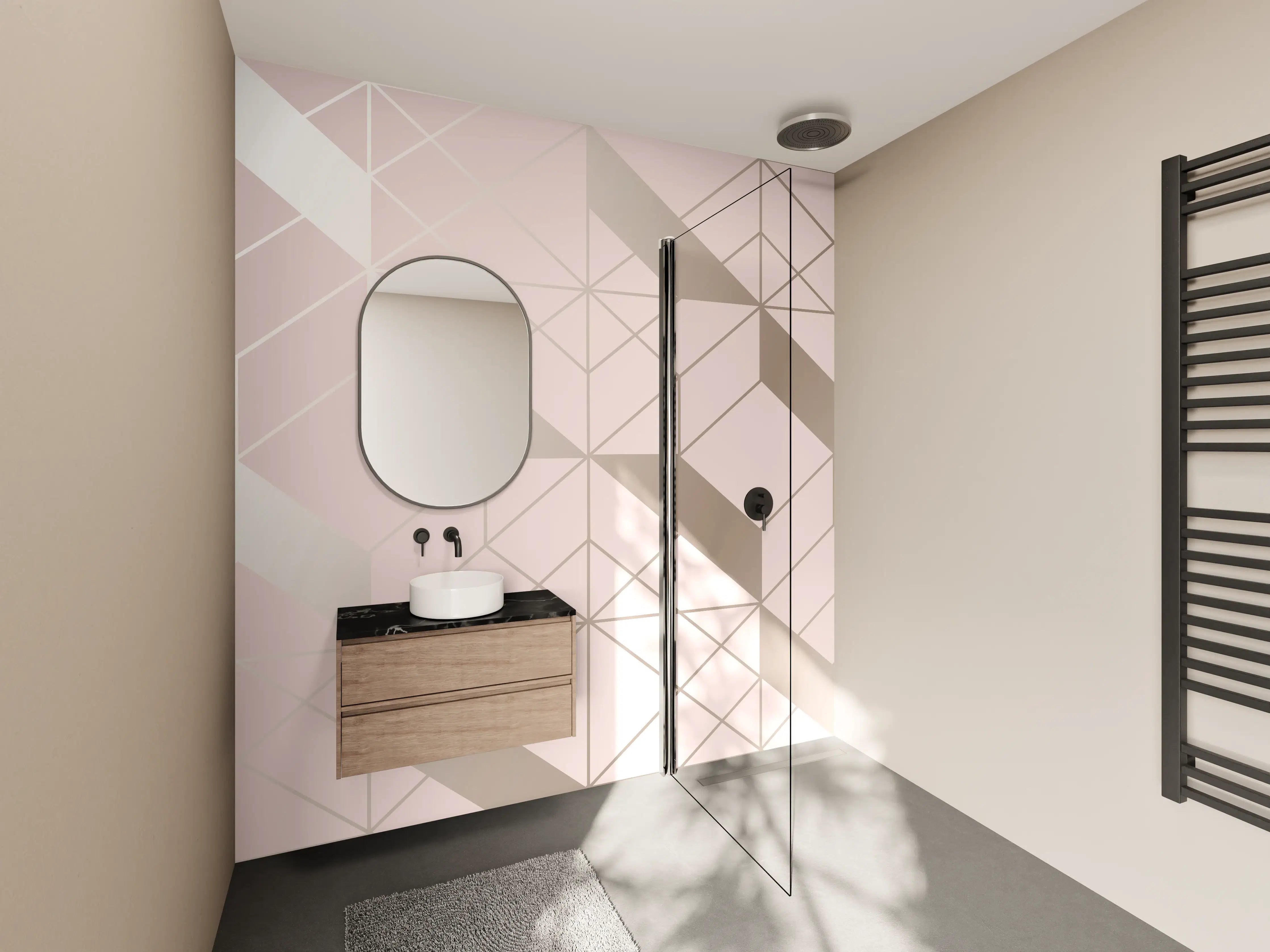 Wandverkleidung Bad - Beige Geometrie-Muster Tapete