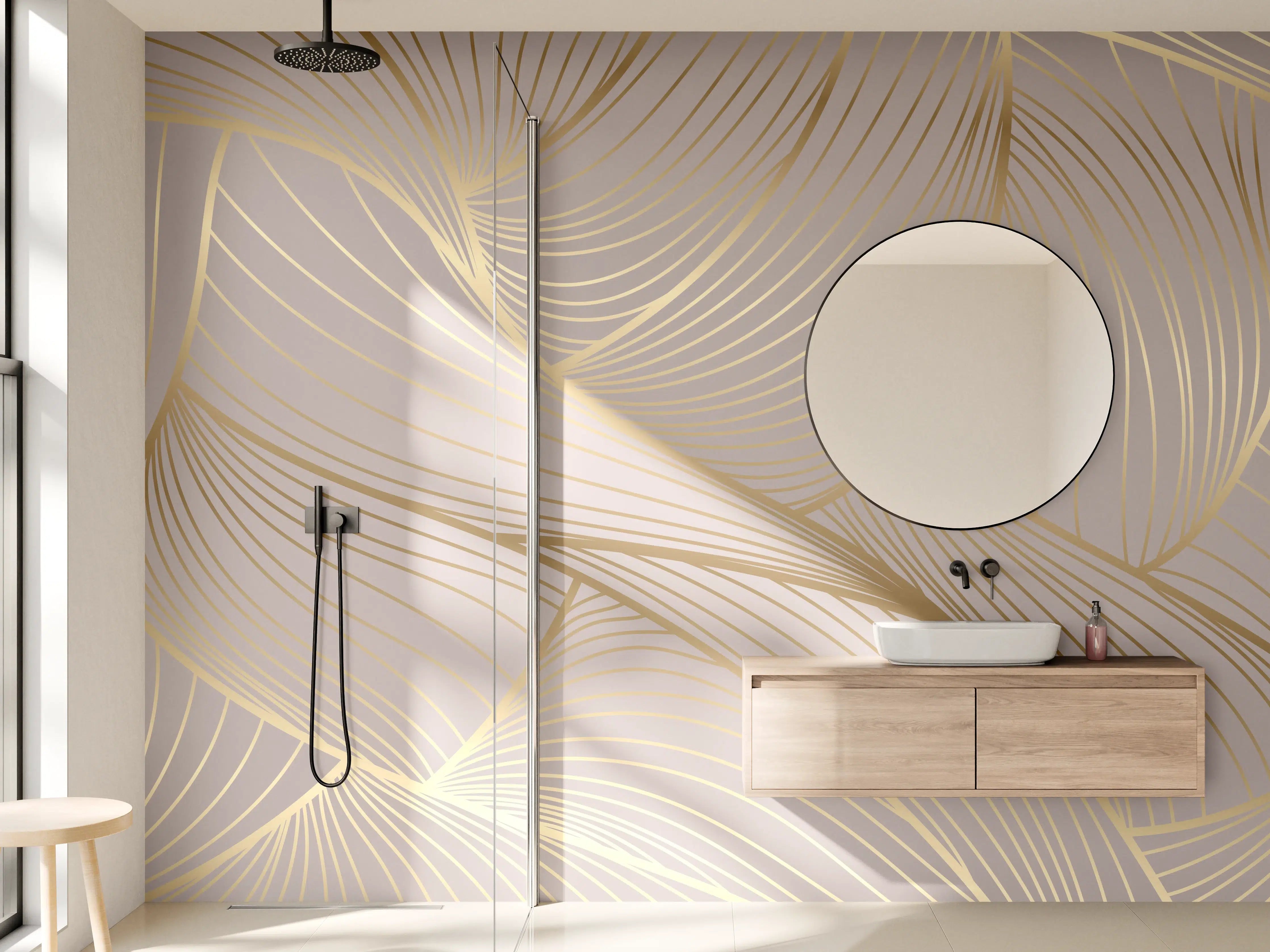 Wandverkleidung Bad - Beige-Goldene Linien Muster