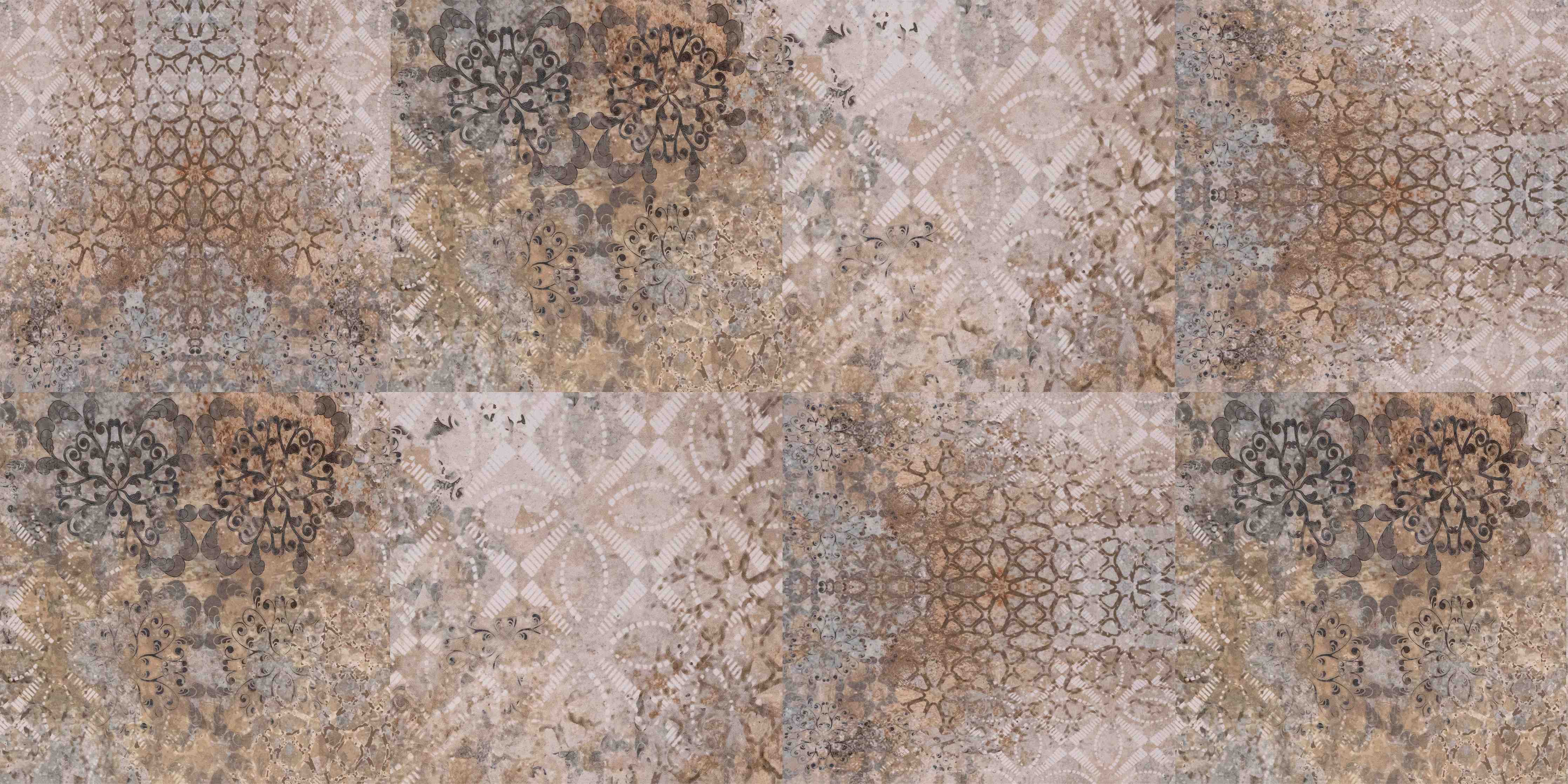 Wandverkleidung Bad-Beige-Grau Vintage-Fliesen