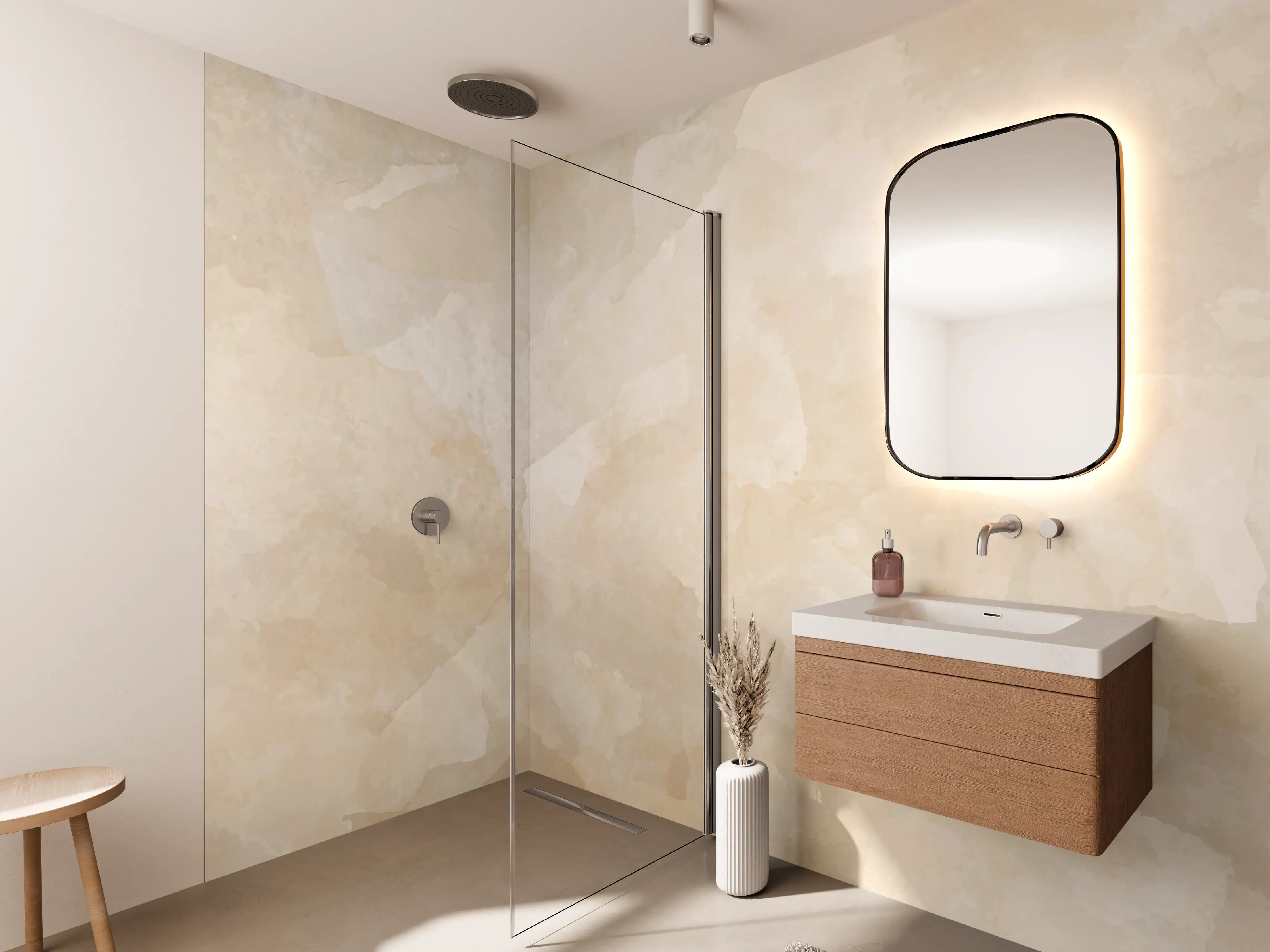 Wandverkleidung Bad - Beige-Graue Edelstein-Optik