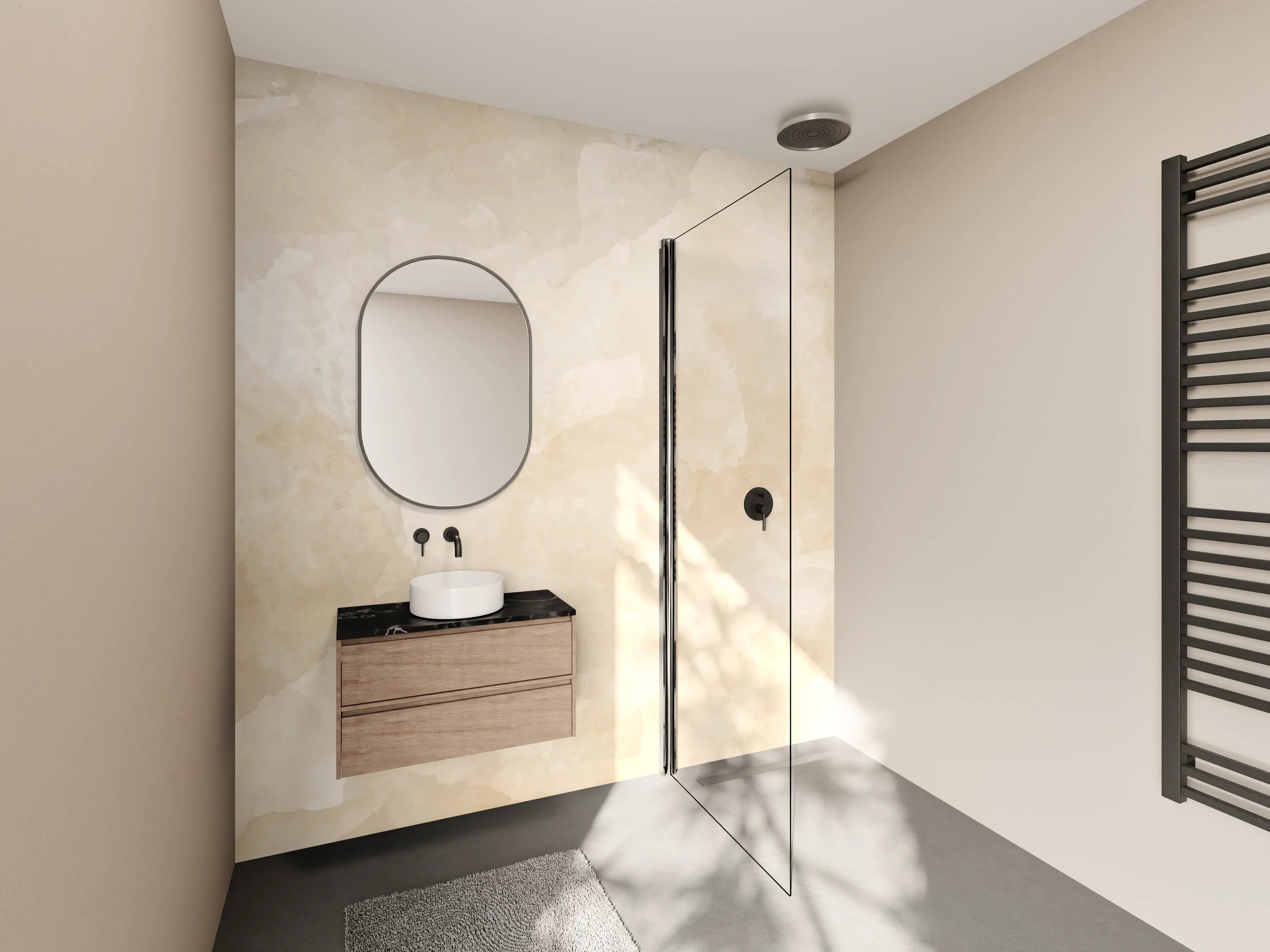 Wandverkleidung Bad - Beige-Graue Edelstein-Optik
