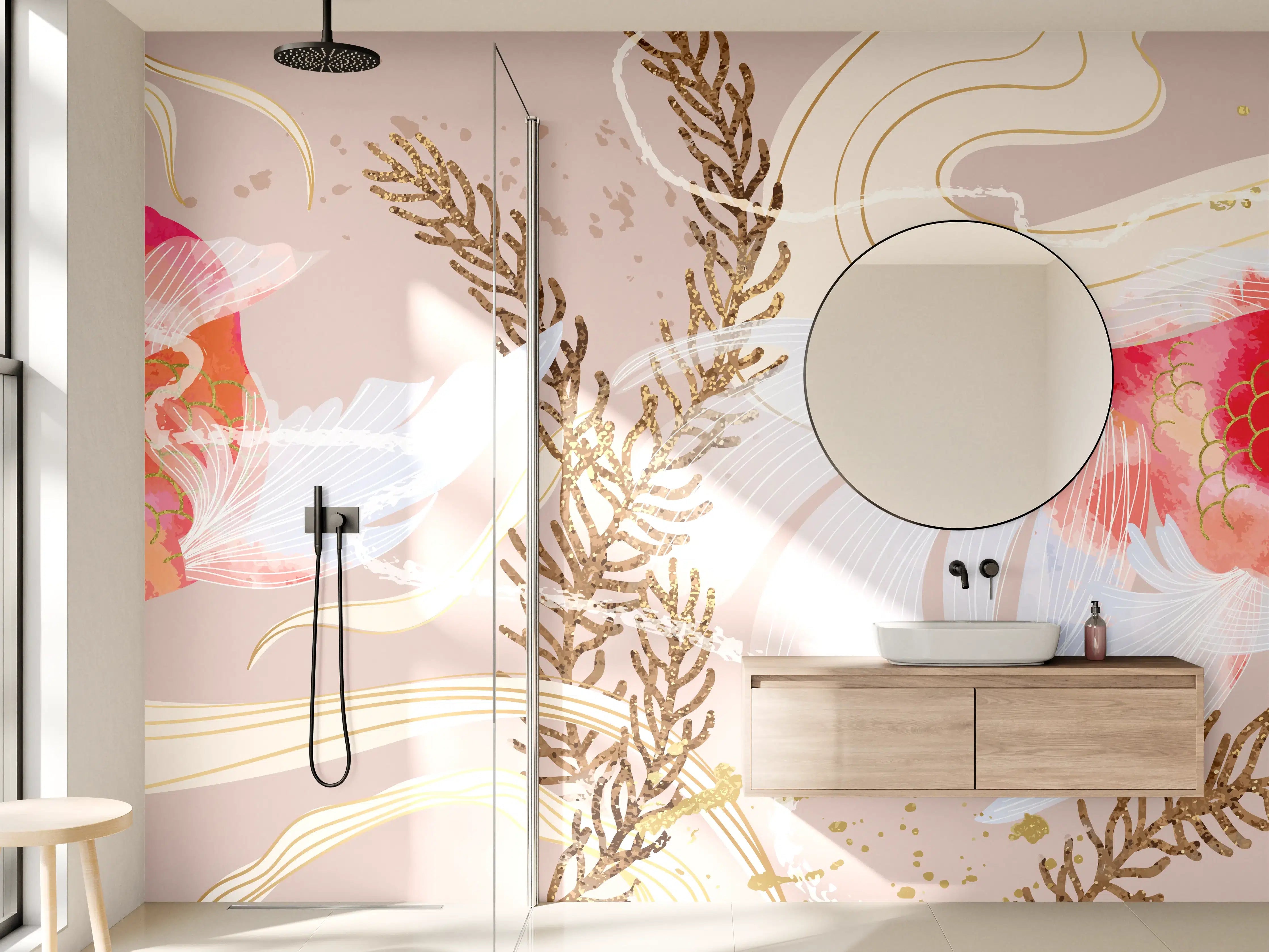 Wandverkleidung Bad - Beige Koi-Kunstdruck