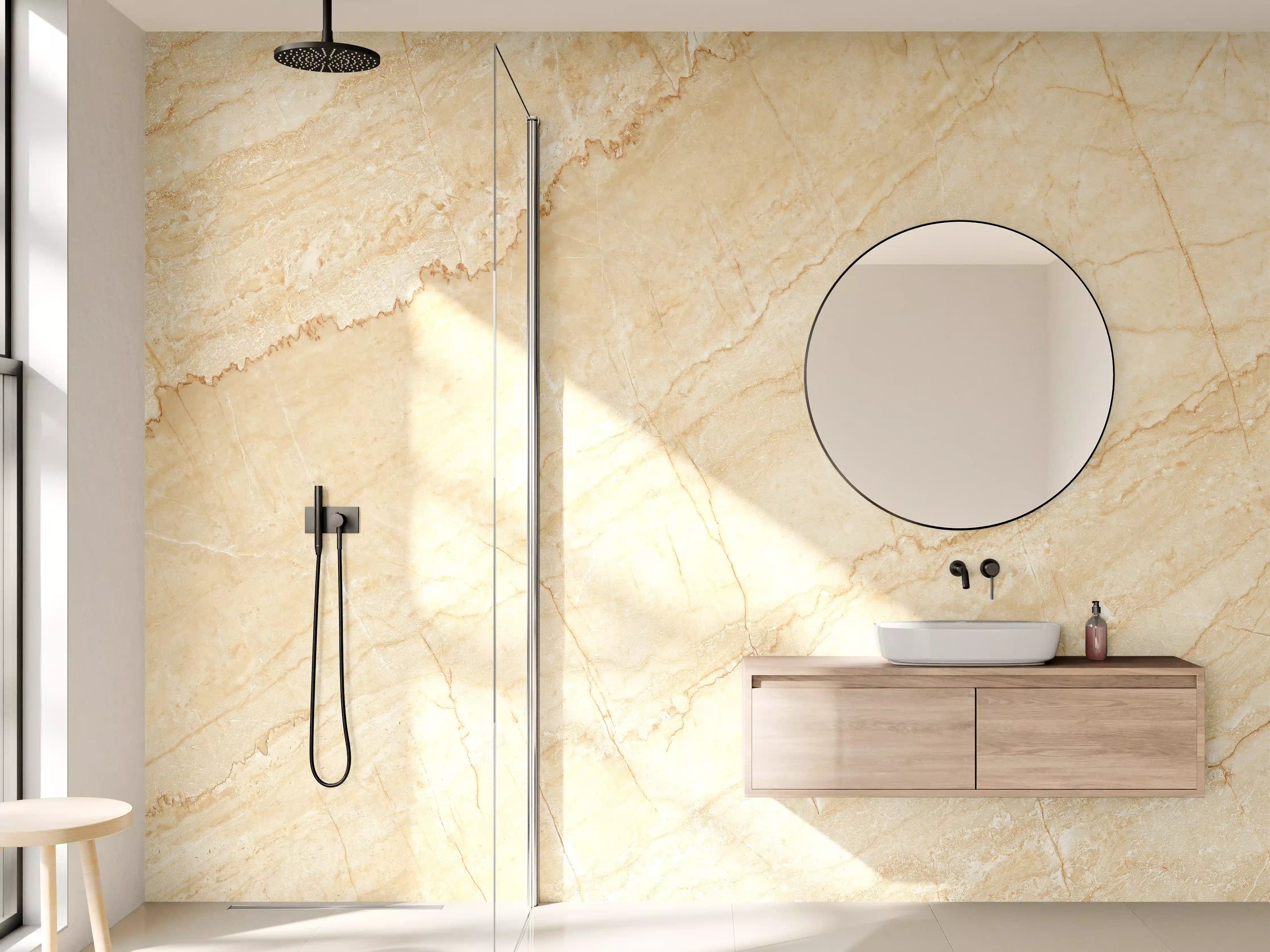 Wandverkleidung Bad - Beige Marmormuster mit feinen Linien