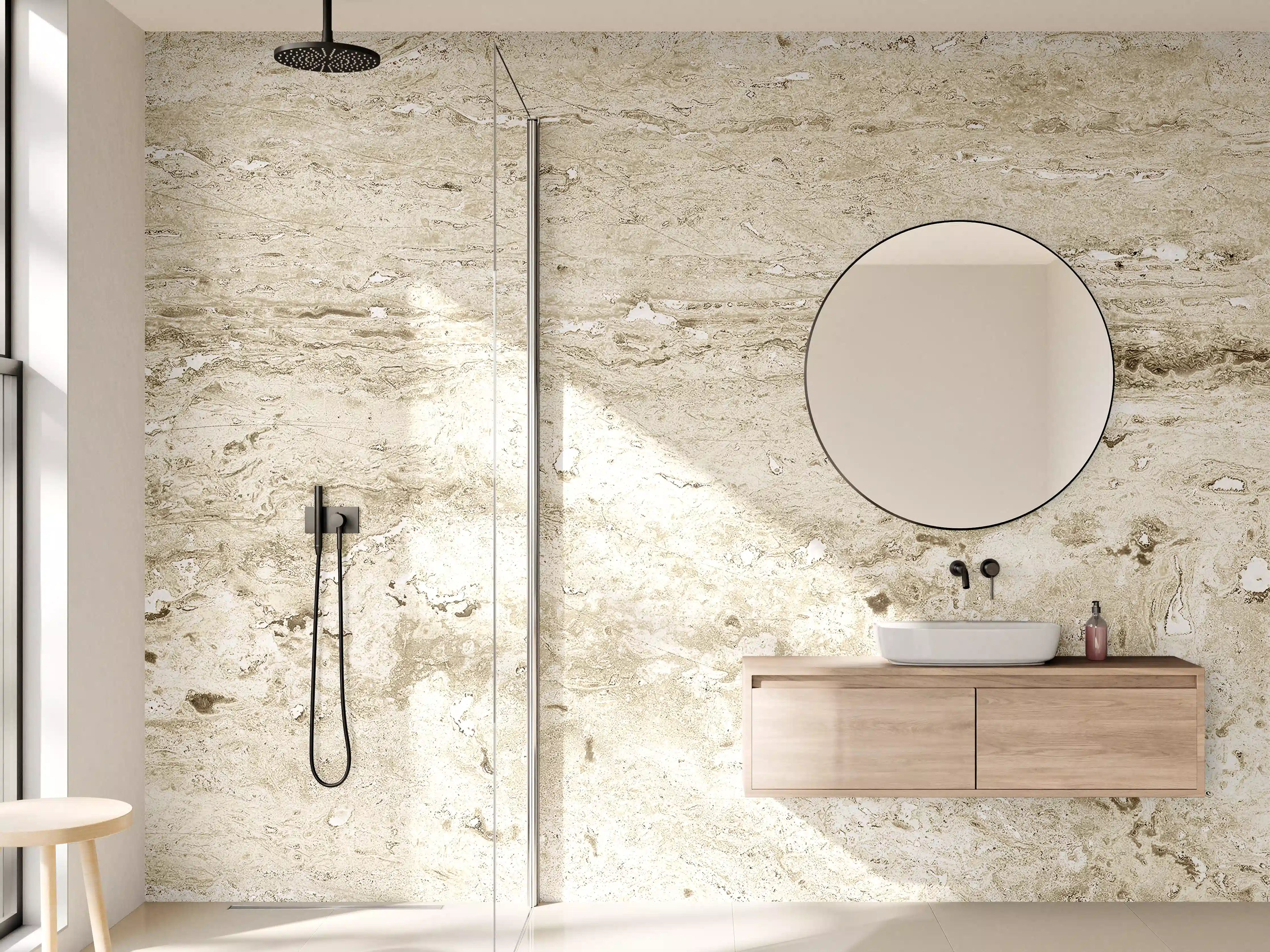 Wandverkleidung Bad - Beige Marmorstruktur mit feiner Textur