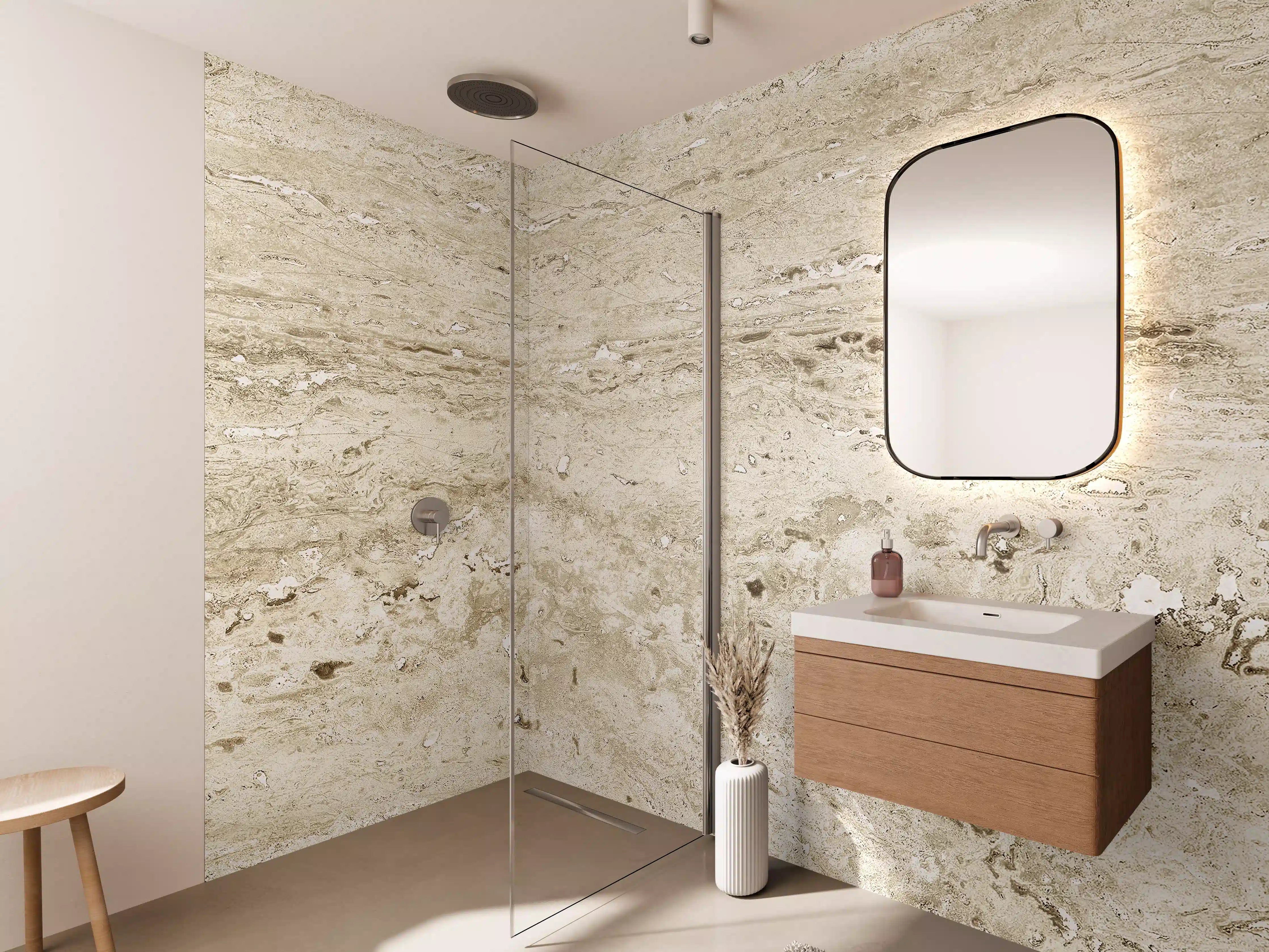 Wandverkleidung Bad - Beige Marmorstruktur mit feiner Textur