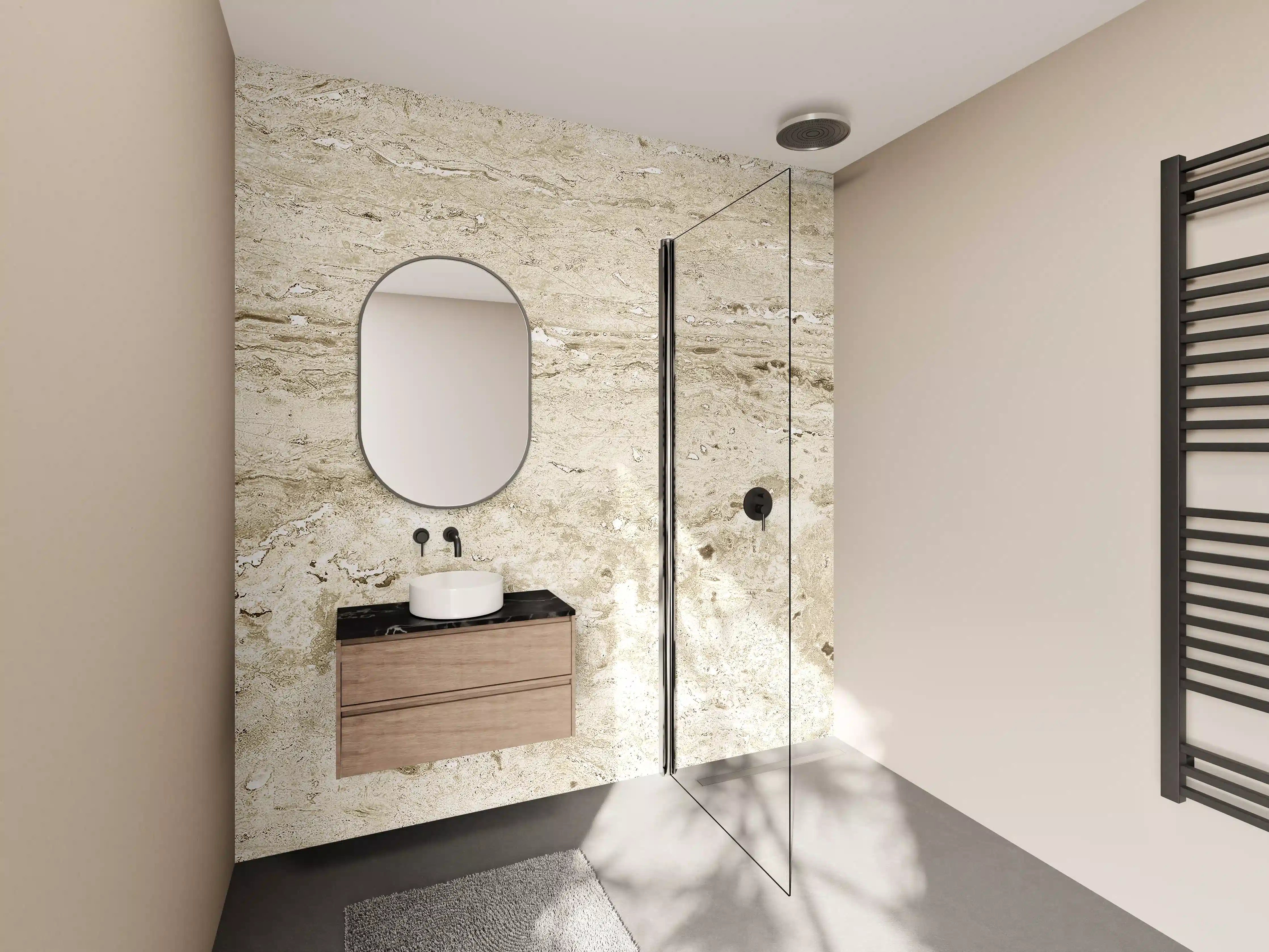 Wandverkleidung Bad - Beige Marmorstruktur mit feiner Textur