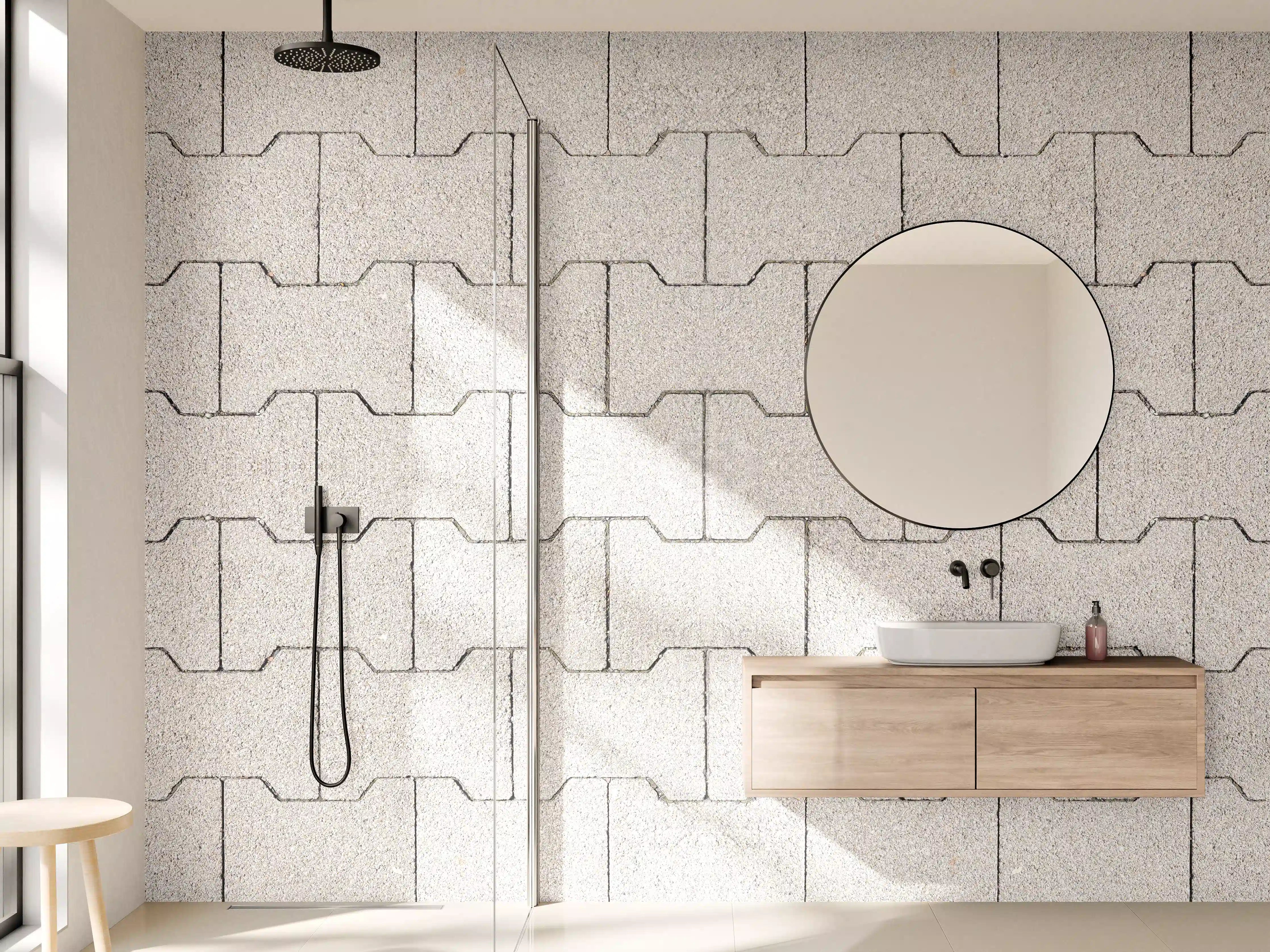 Wandverkleidung Bad - Beige Mauer mit subtiler Struktur