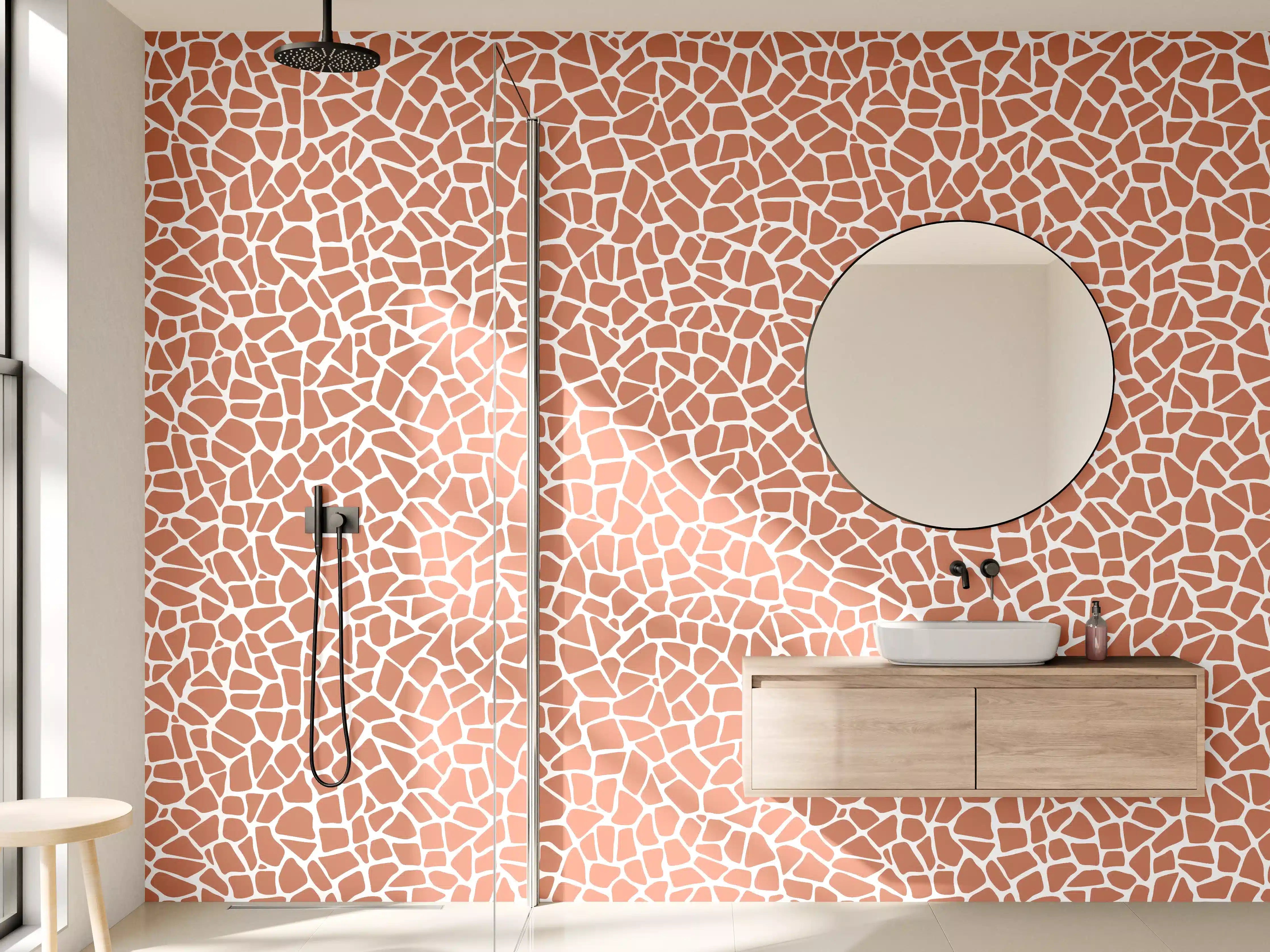 Wandverkleidung Bad - Beige Mosaikpflaster mit weißen Linien