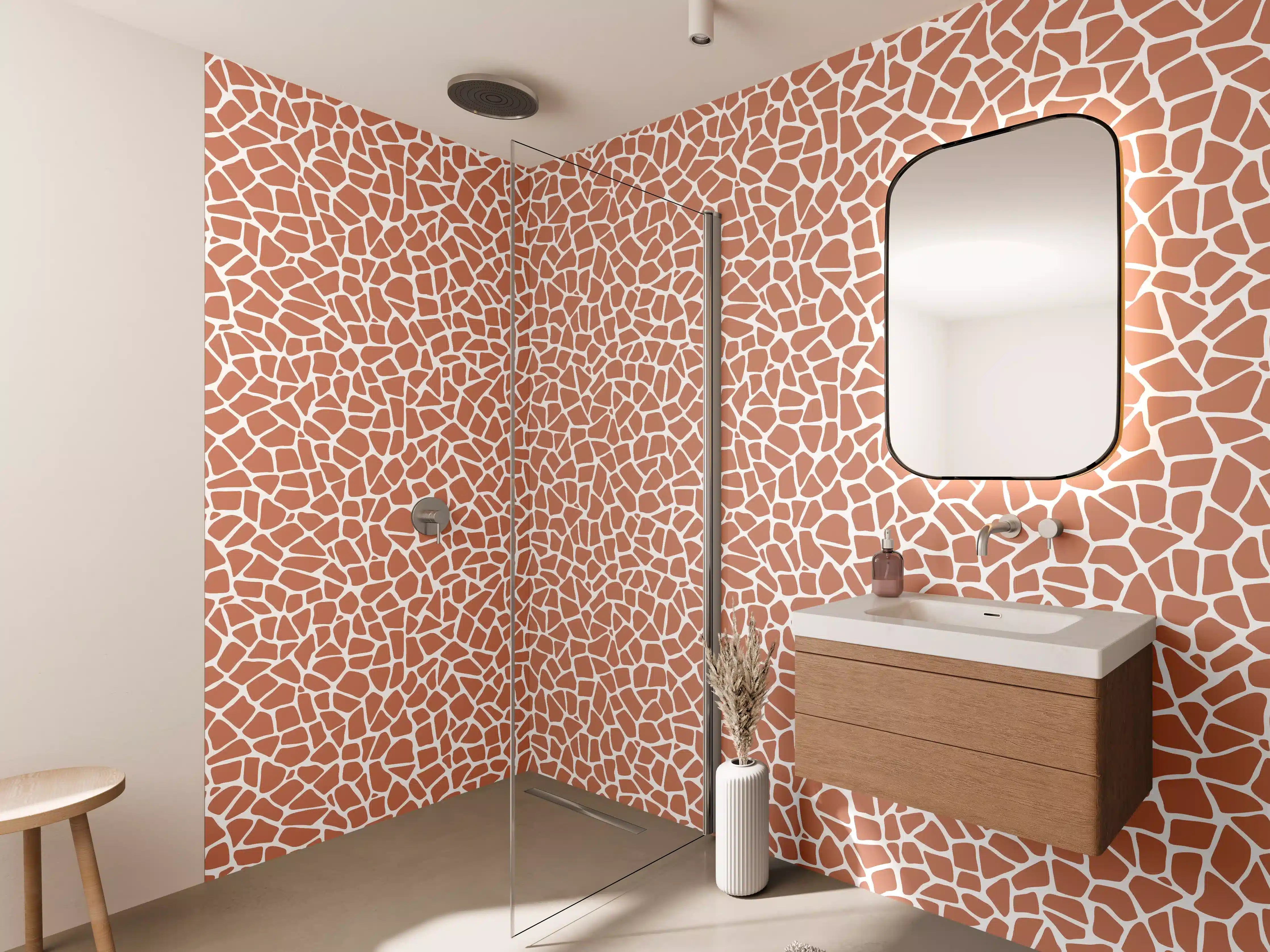 Wandverkleidung Bad - Beige Mosaikpflaster mit weißen Linien