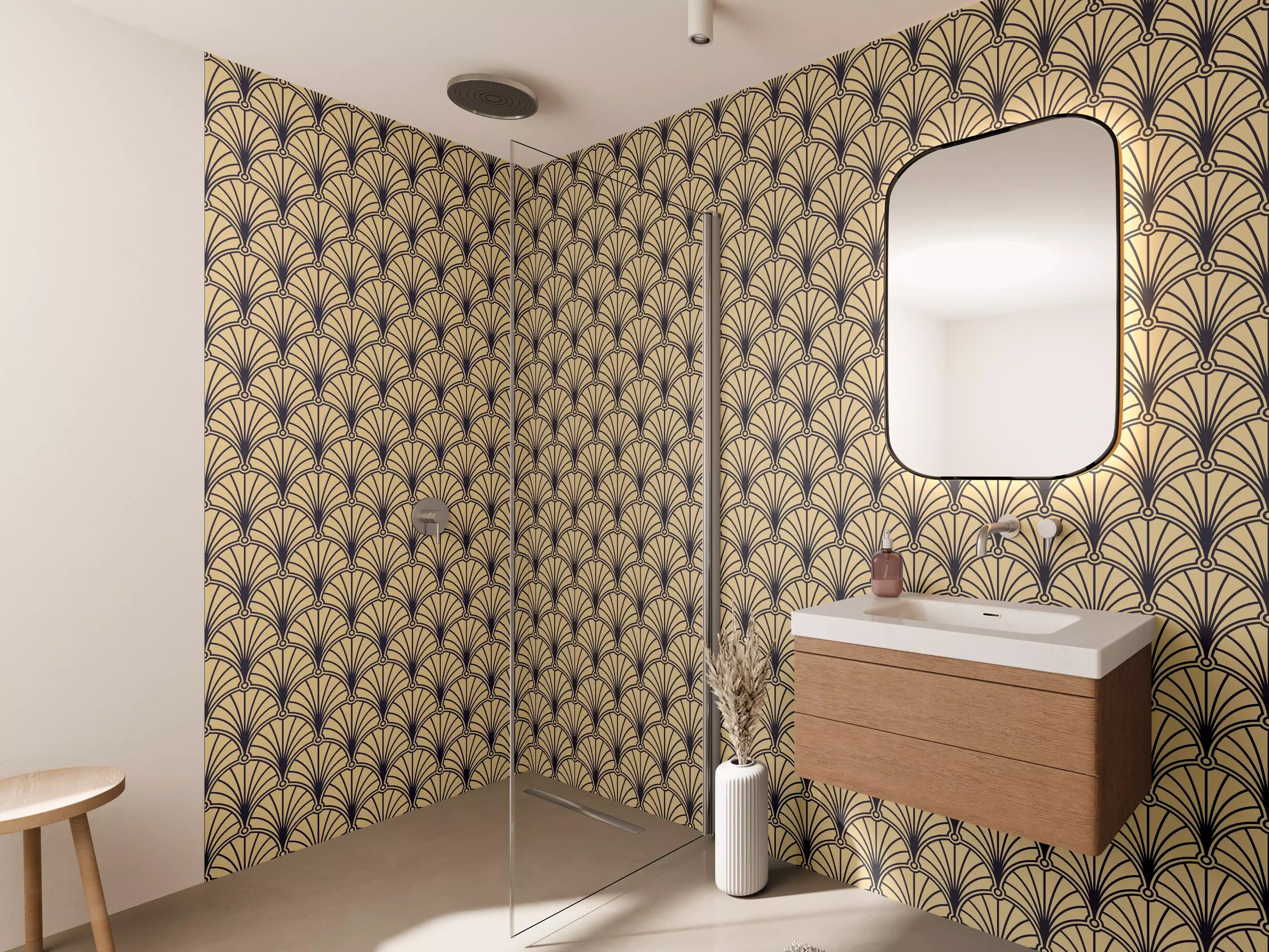 Wandverkleidung Bad - Beige Muster Tapete