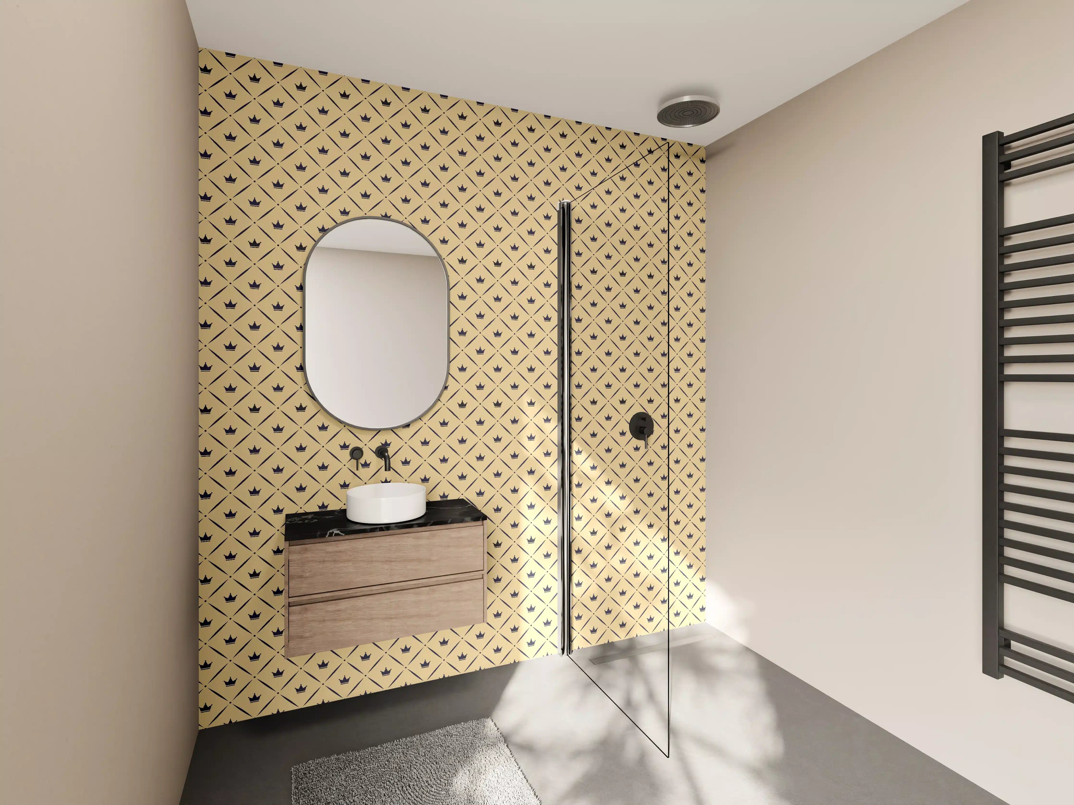 Wandverkleidung Bad - Beige Muster Textiloptik